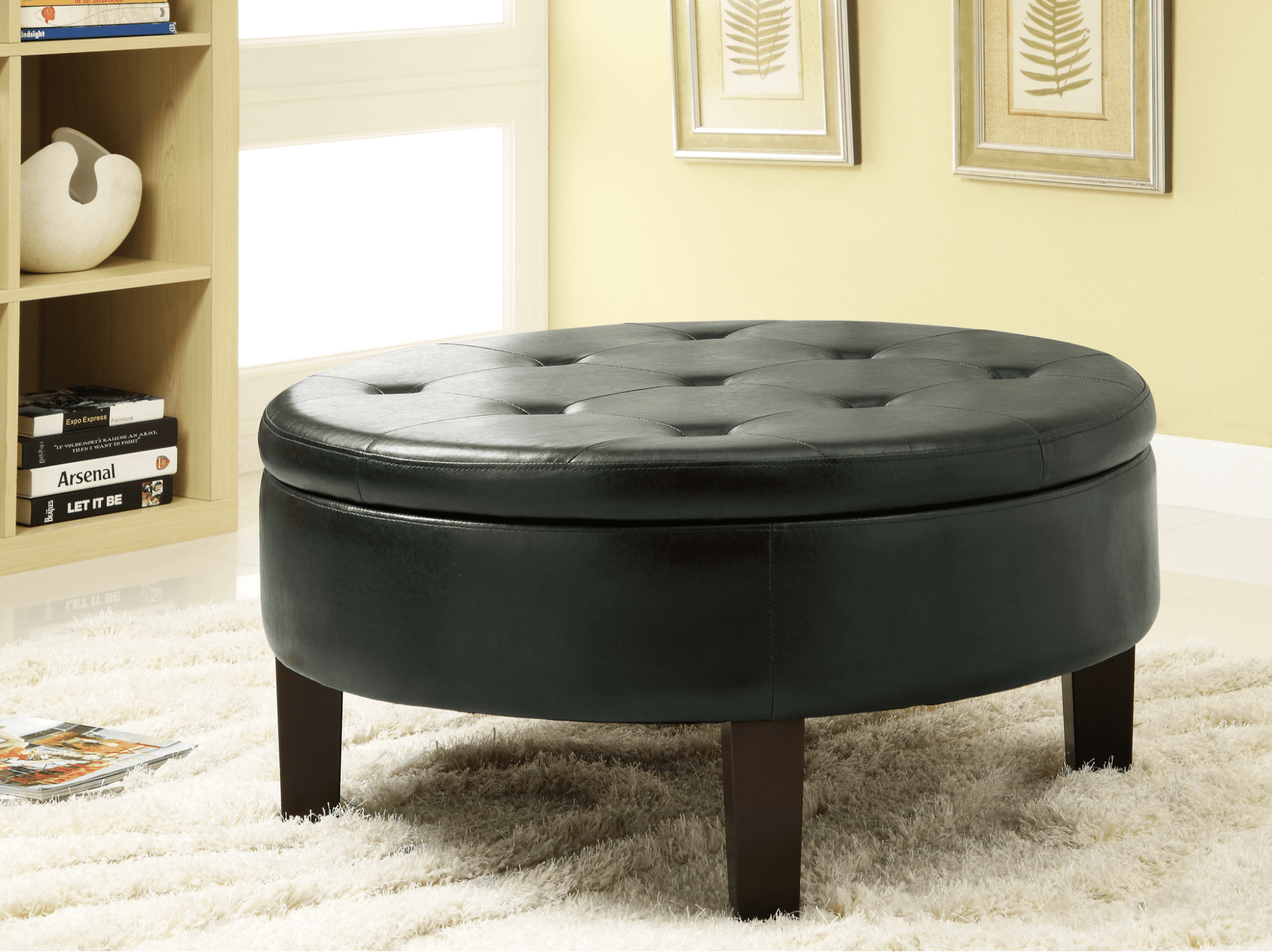 Round Tufted Upholstered Storage Ottoman Dark Brown