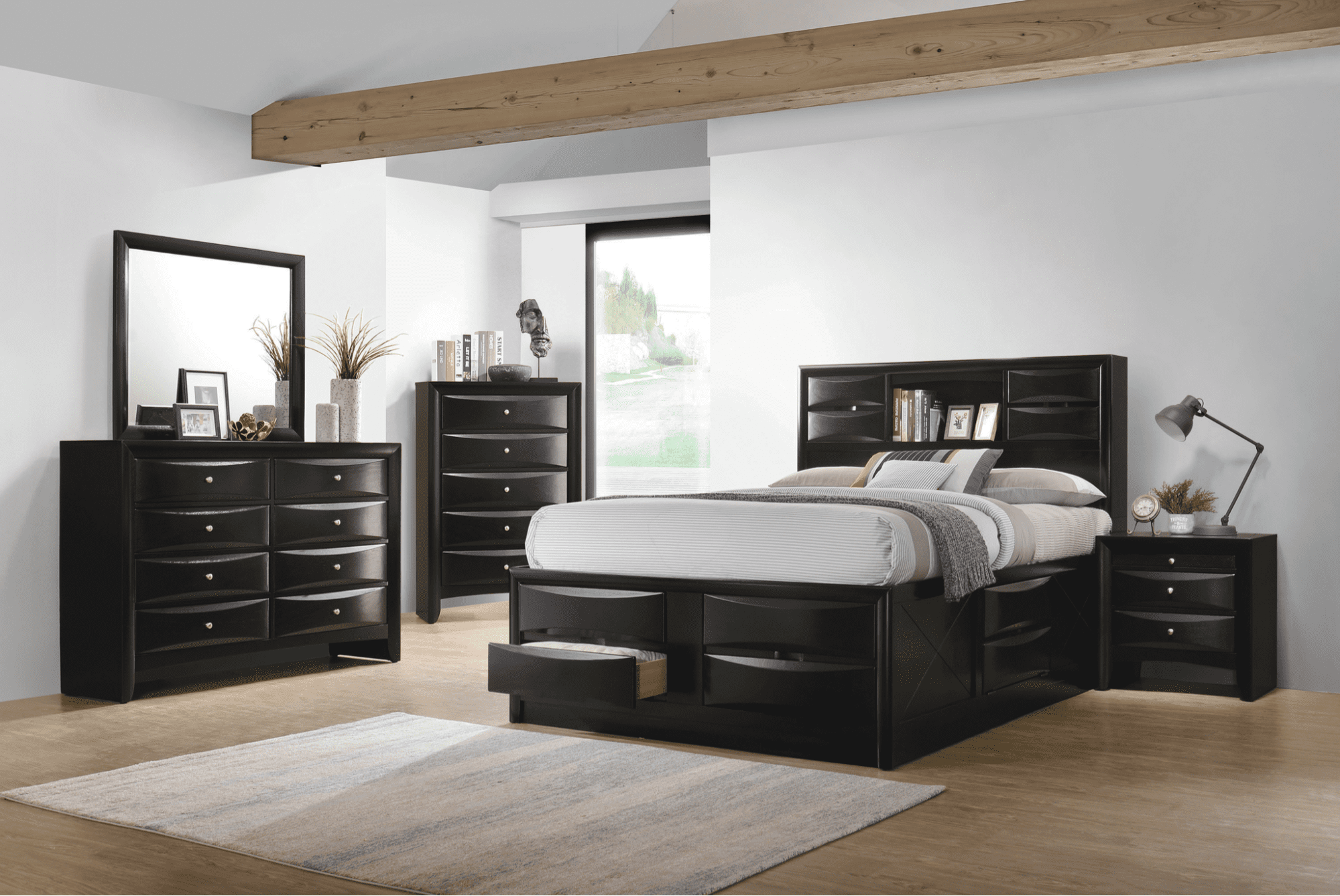 bookshelf ideas: Briana Eastern King Platform Storage Bed Black