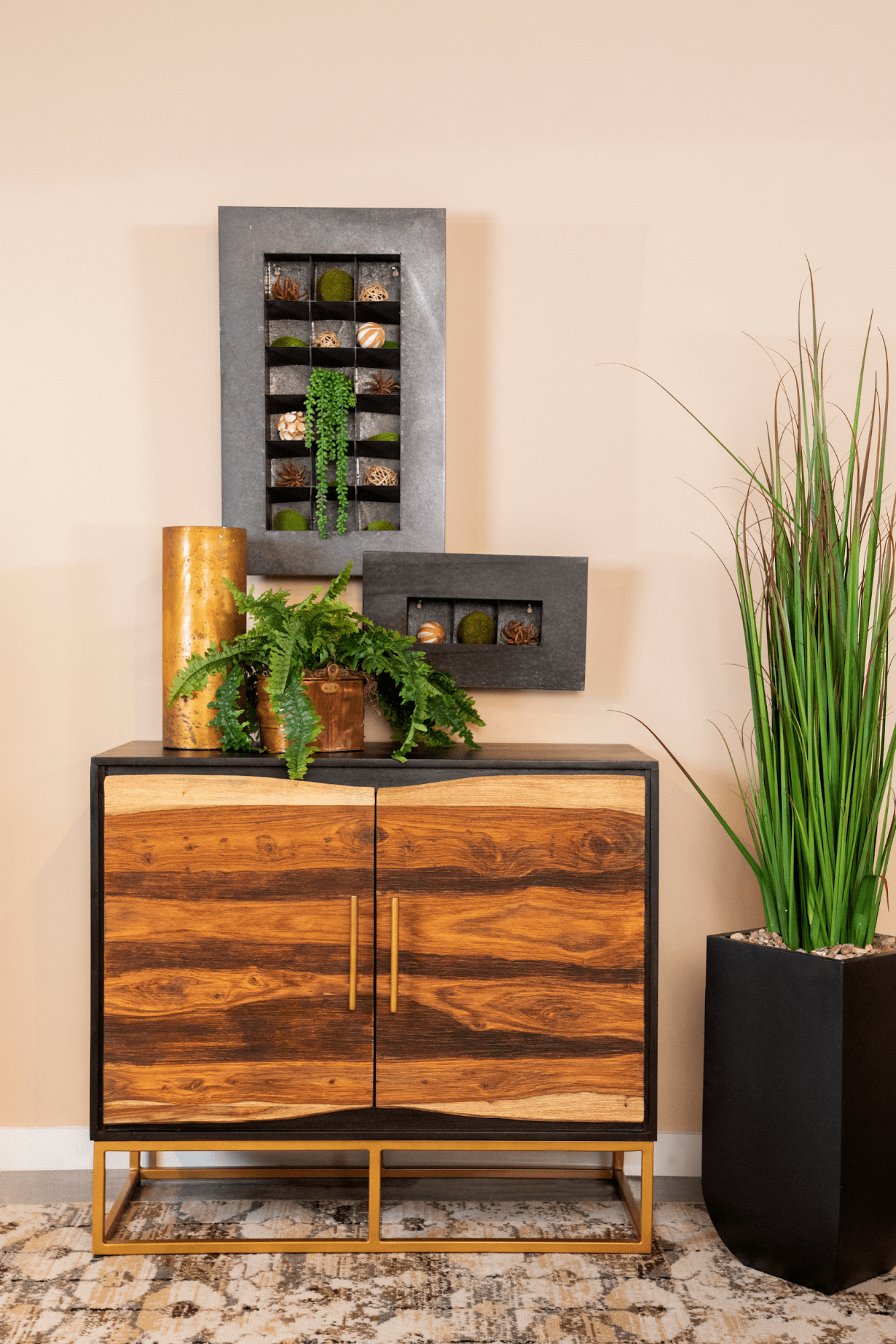 2-door accent cabinet black walnut and gold