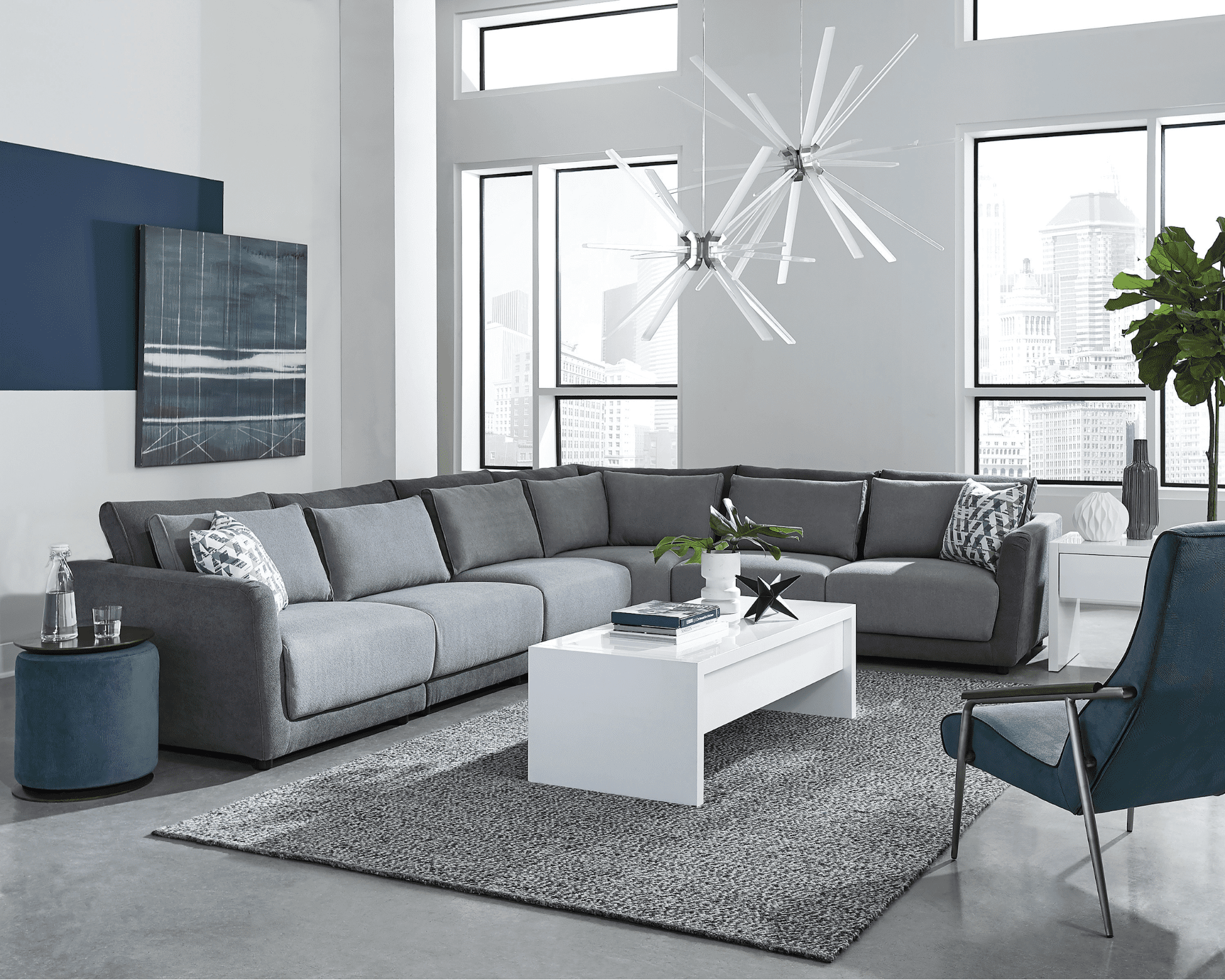 Modern sectional: Seanna cushion back upholstered armless chair light and dark grey