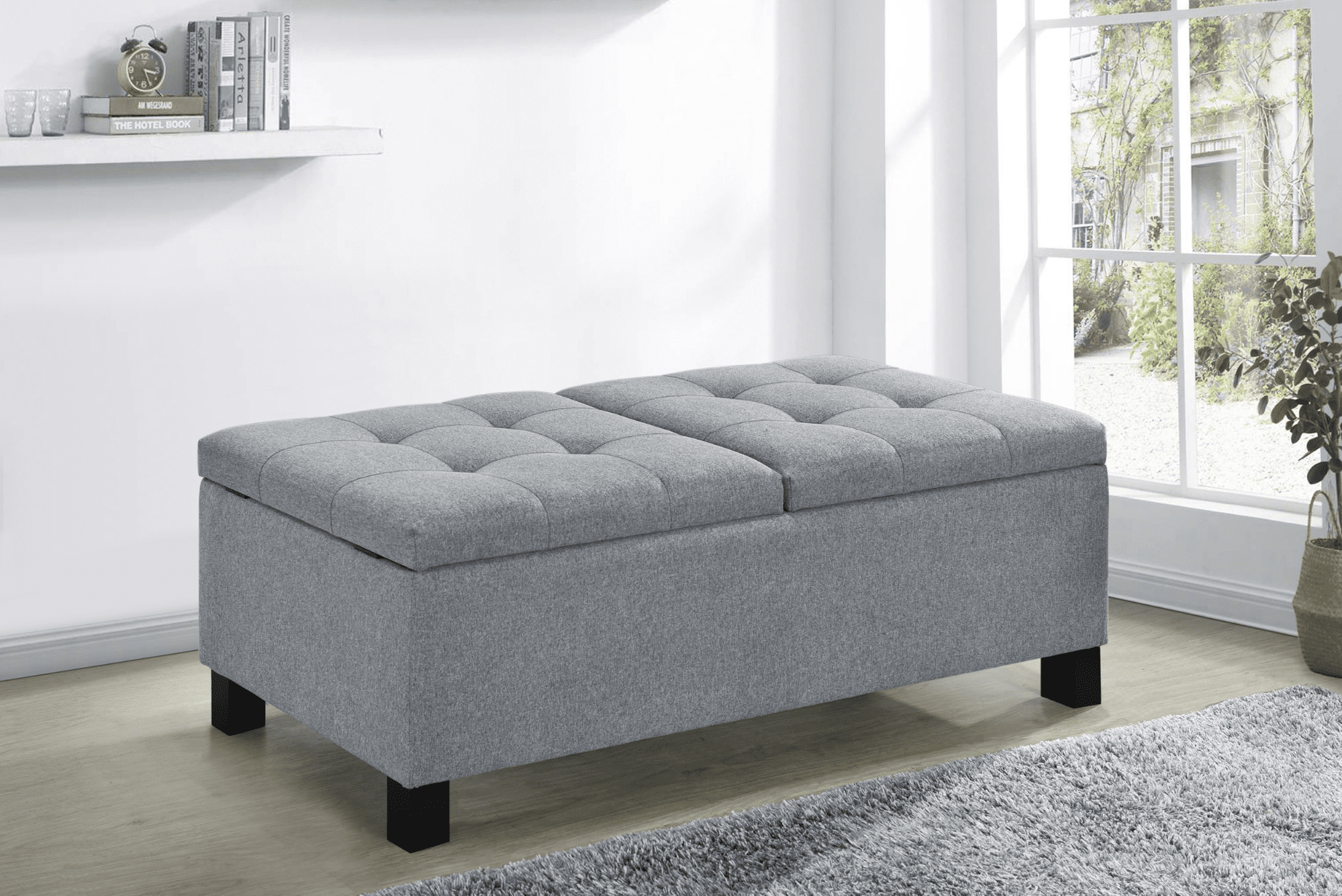 Corner split storage bench grey