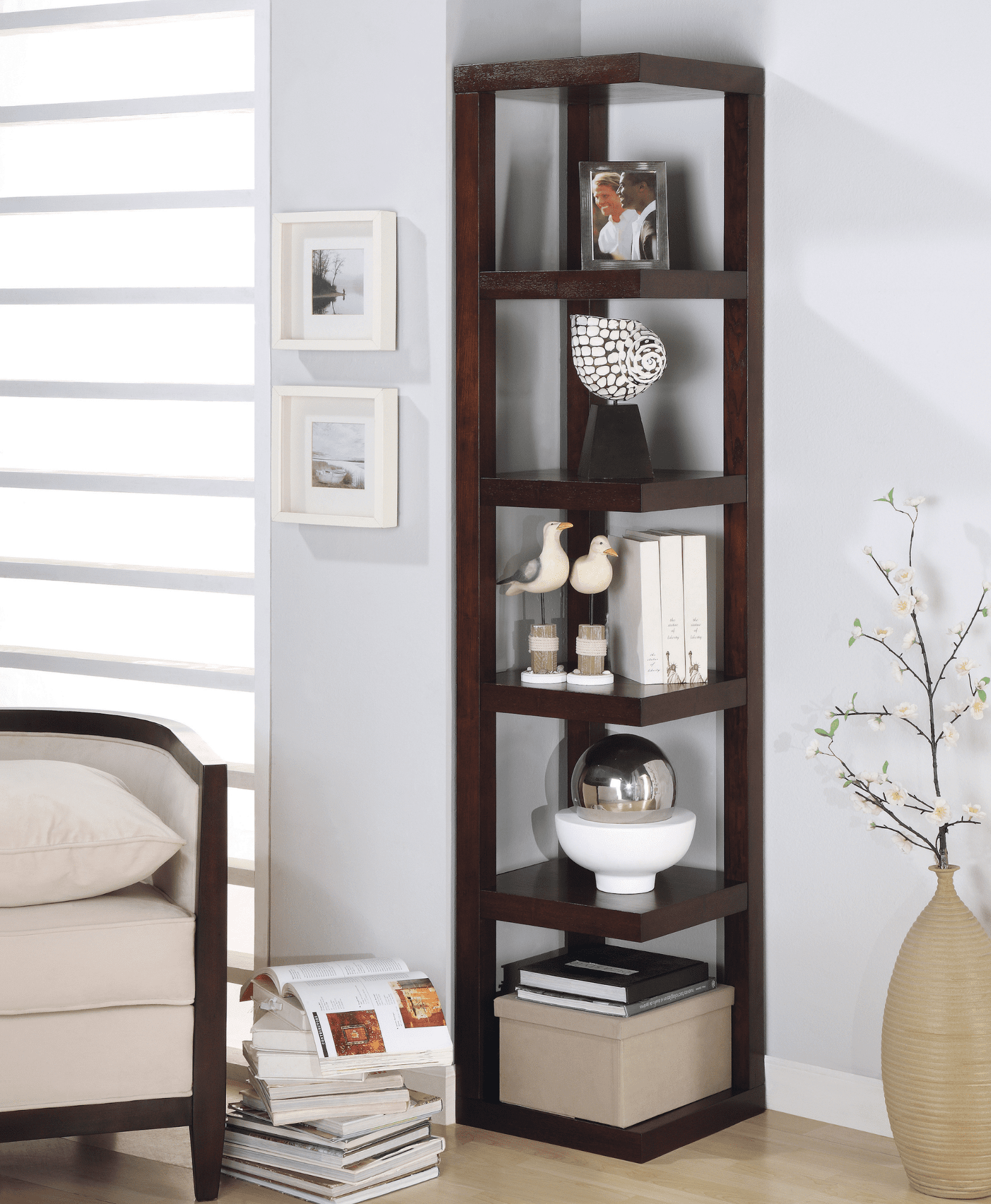 small bedroom storage ideas: 5-Tier Corner Bookcase Cappuccino