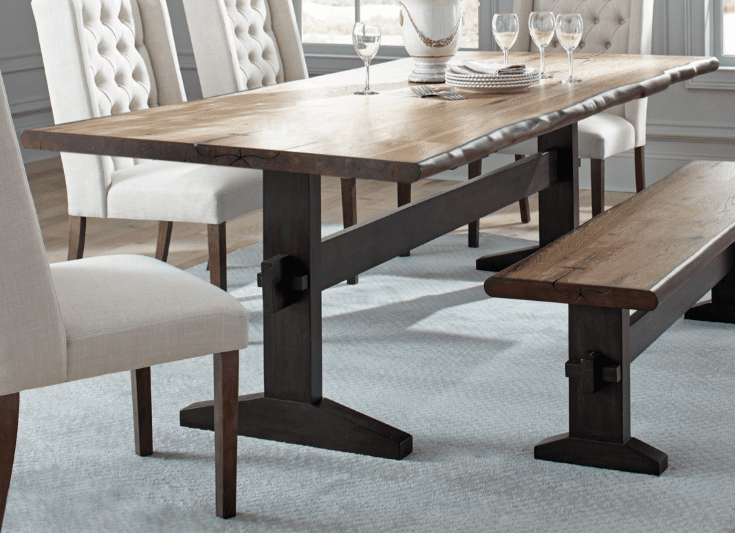 farmhouse table: Bexley live edge trestle dining table natural honey and espresso