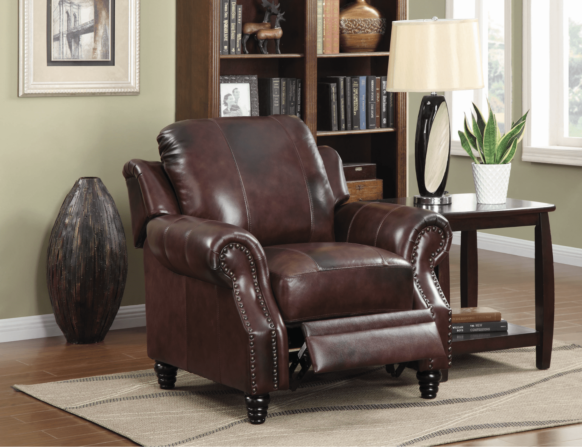 Princeton Rolled Arm Push Back Recliner in Burgundy