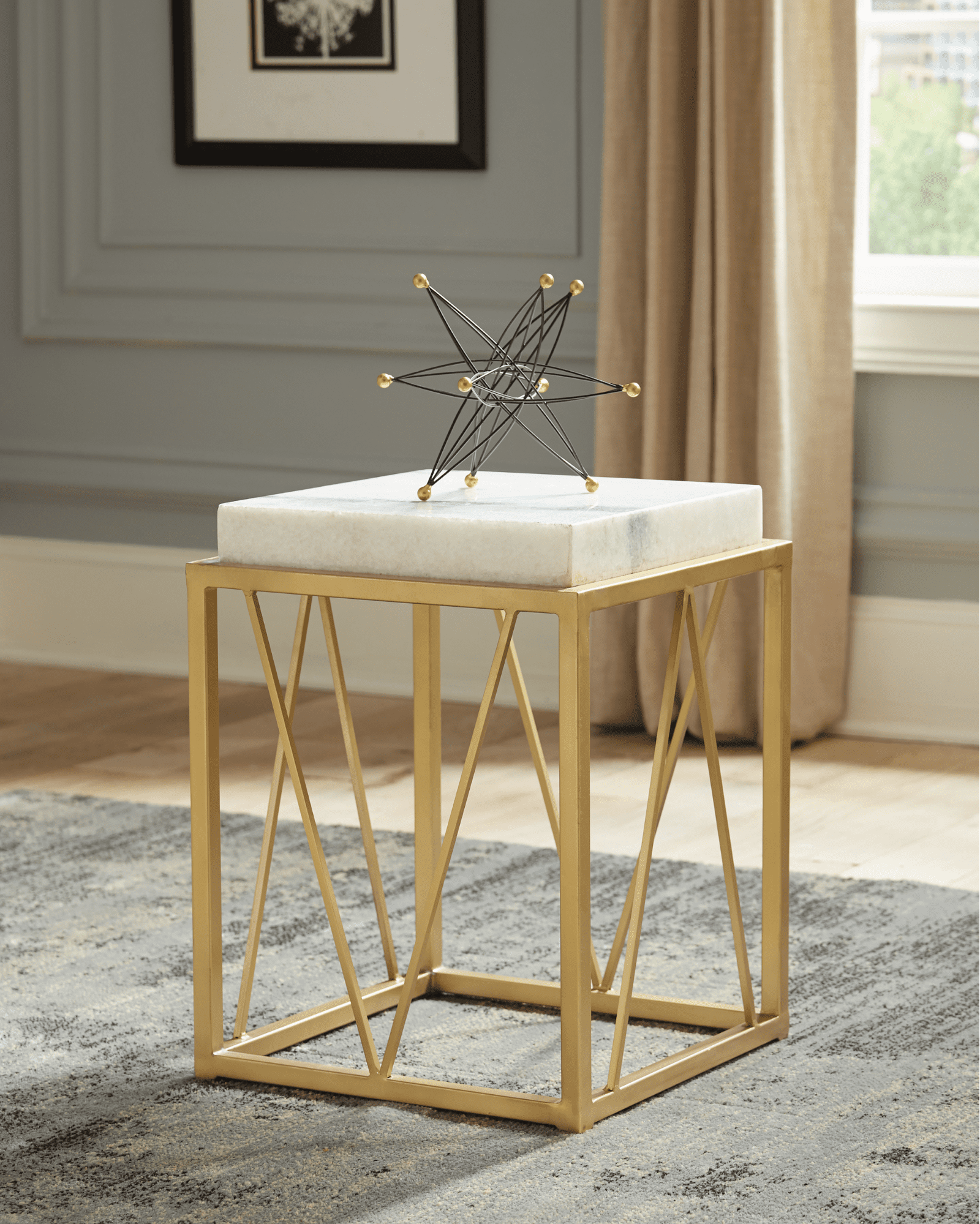 Square Accent Table White And Gold