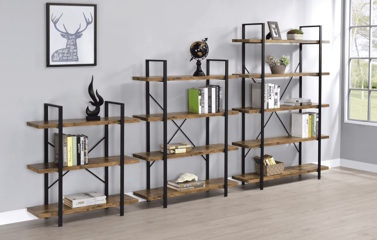 small bookshelf: 3-shelf bookcase antique nutmeg and black