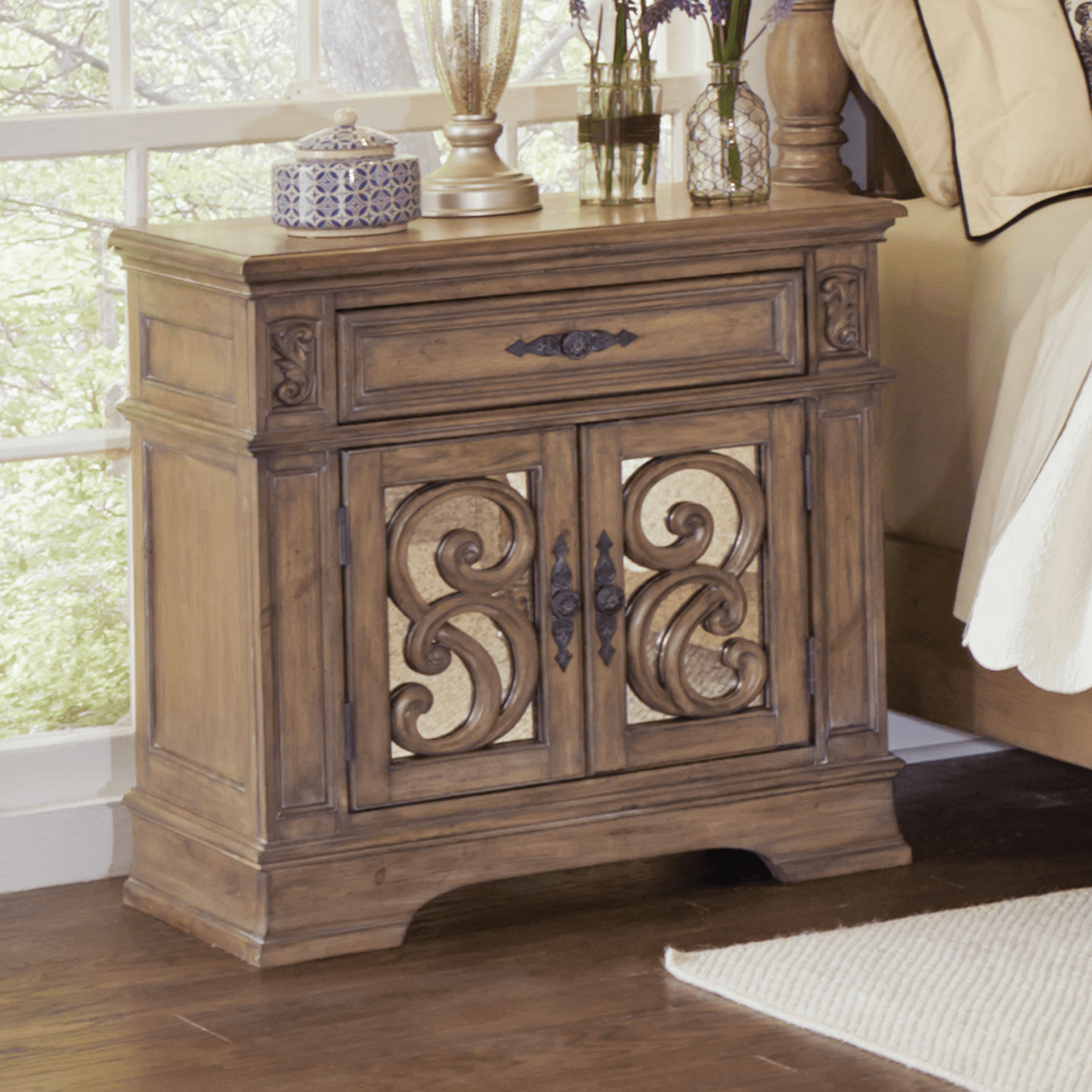 Ilana 1-Drawer Door Nightstand Antique Linen