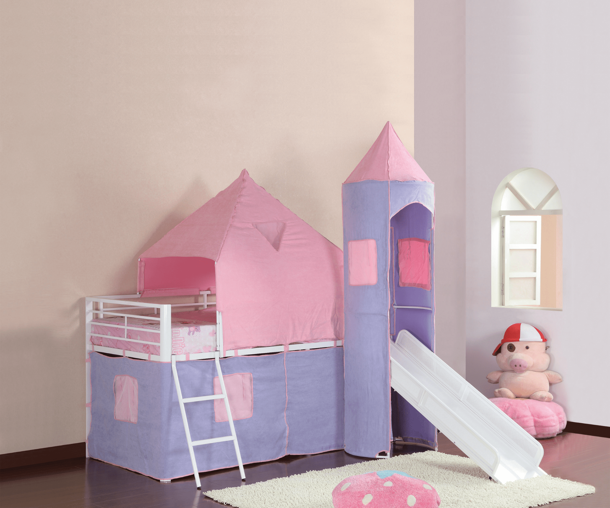 Princess castle twin tent loft bed pink and perwinkle