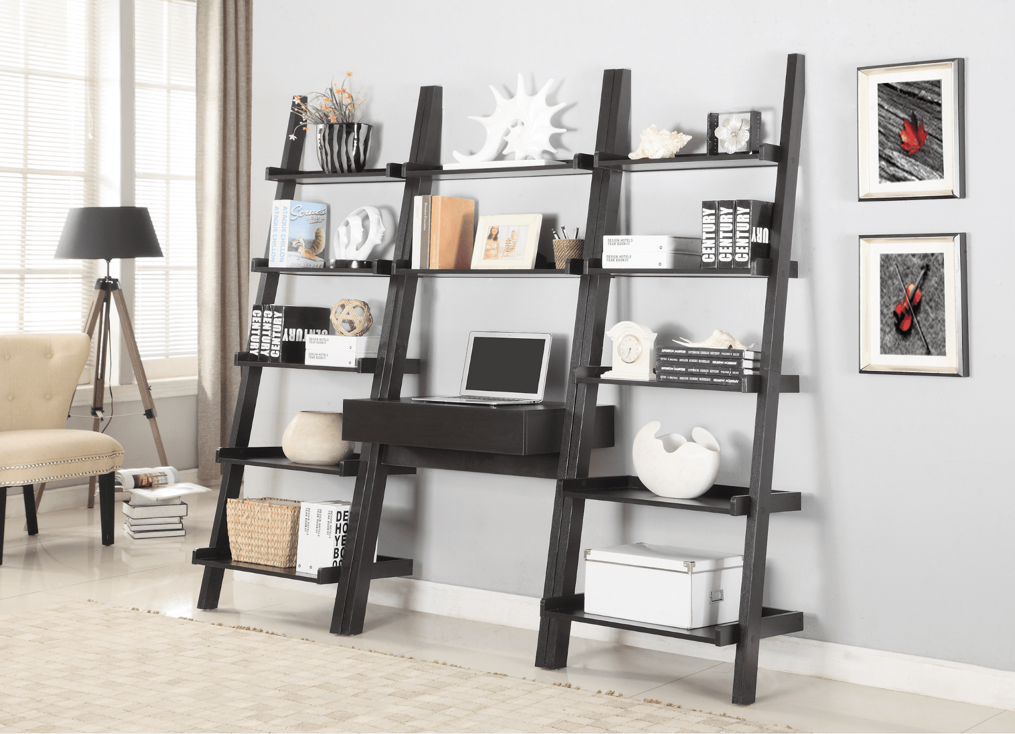 Bower 5-shelf ladder bookcase cappuccino