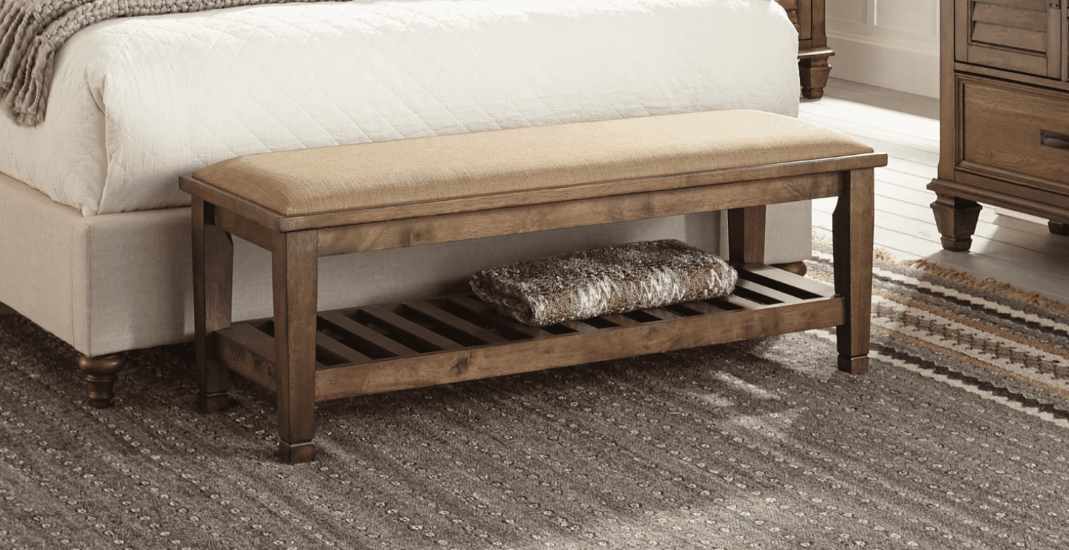 bedroom bench: Bench With Lower Shelf Beige And Burnished Oak