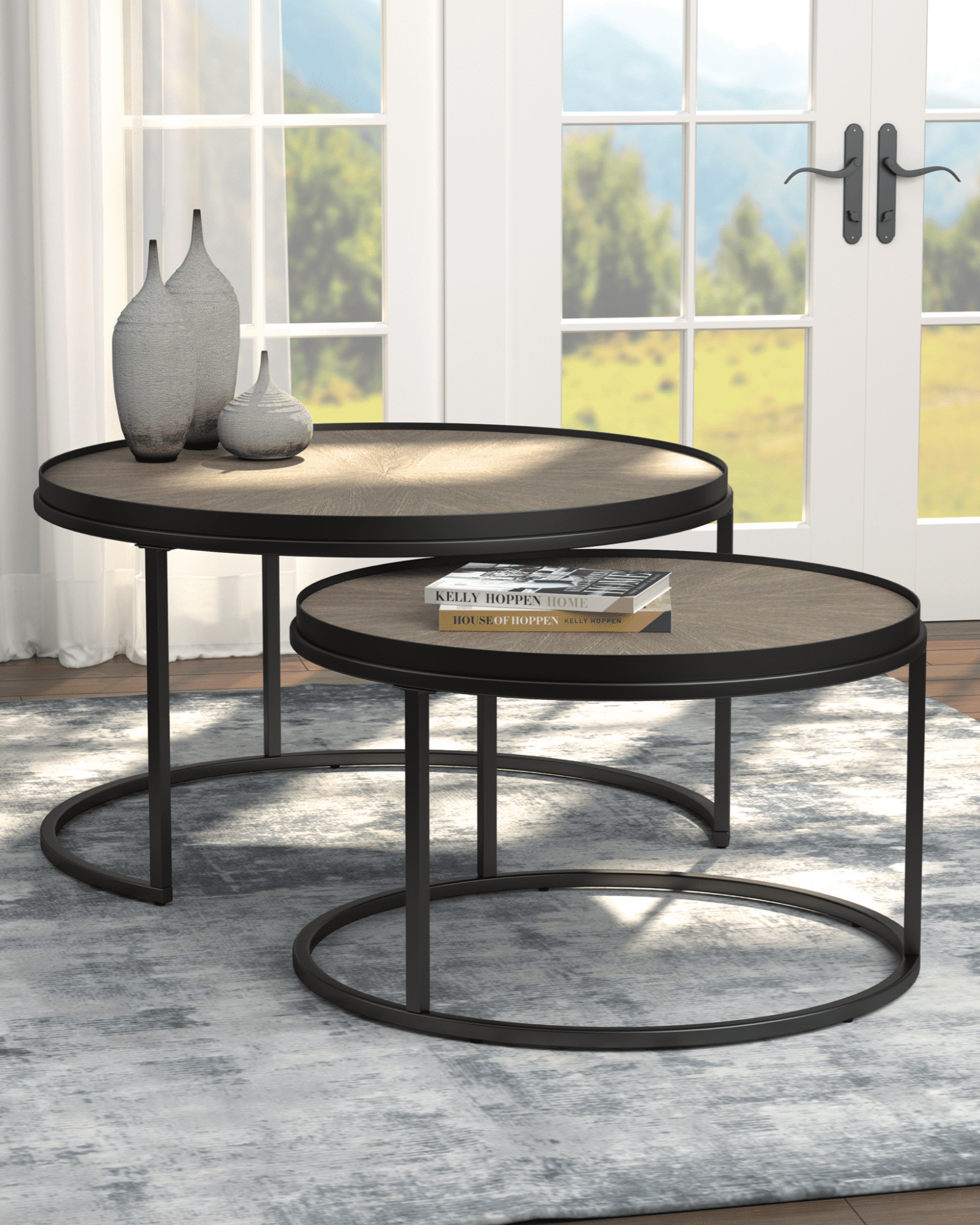 round coffee table: 2-Piece Round Nesting Tables Weathered Elm