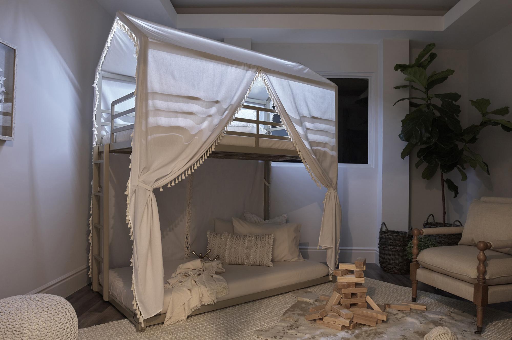 playroom ideas: Belton Twin/Twin Bunk Bed With Canopy Champagne