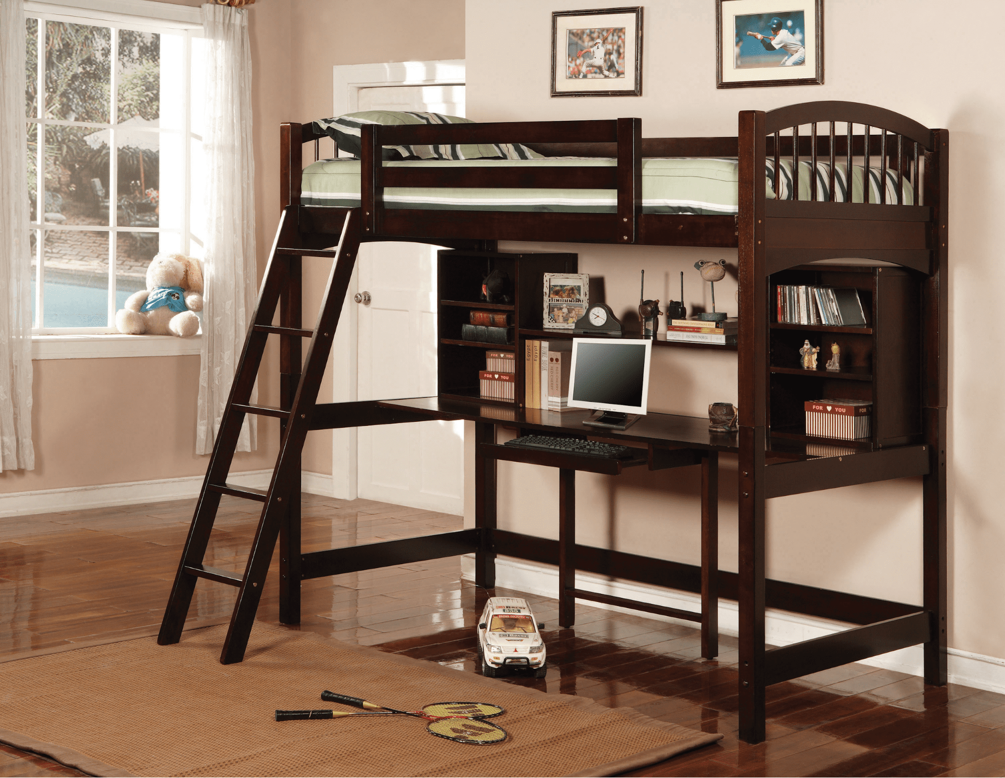 Kids bedroom ideas: Perris twin workstation loft bed cappuccino