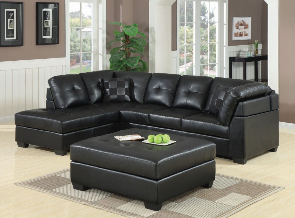 leather sectional: Darie Cushion Back Tufted Sectional Sofa Black