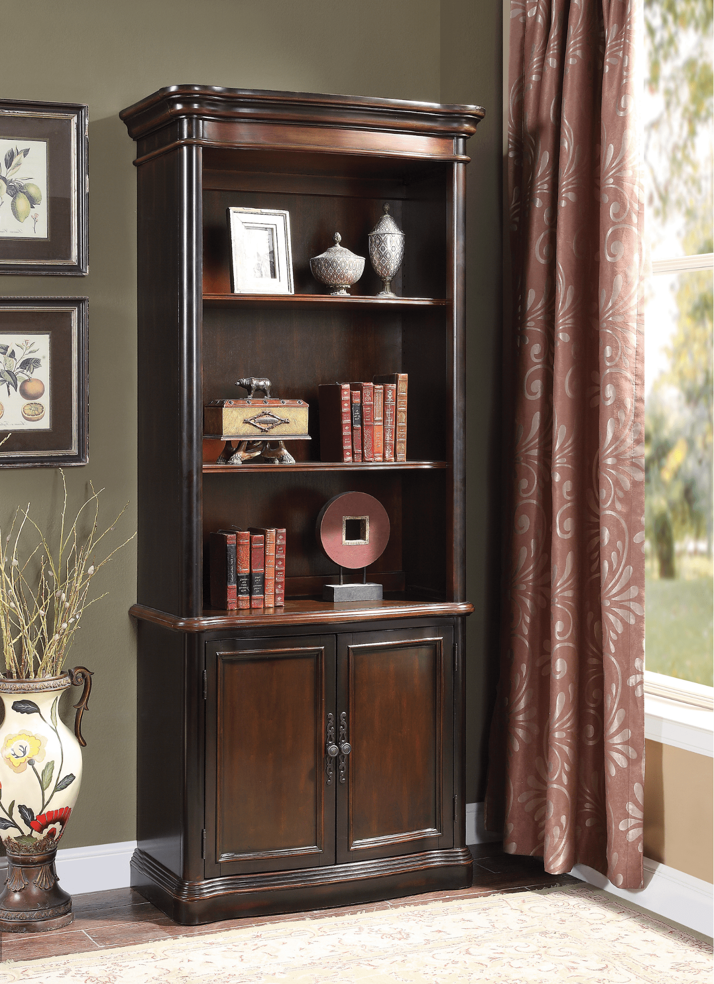 3-tier bookcase with cabinet espresso and chestnut