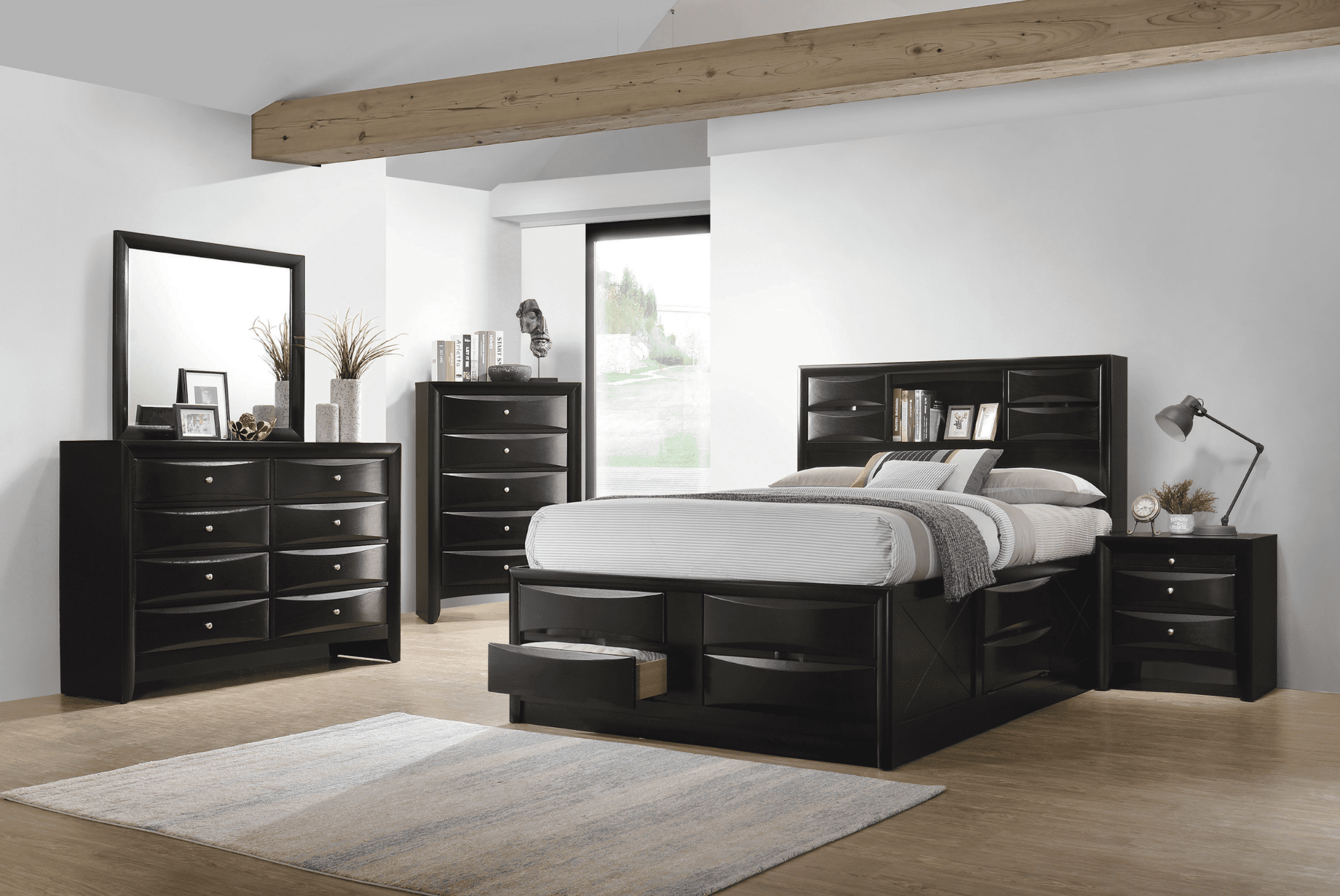 storage furniture: Briana Eastern King Platform Storage Bed Black