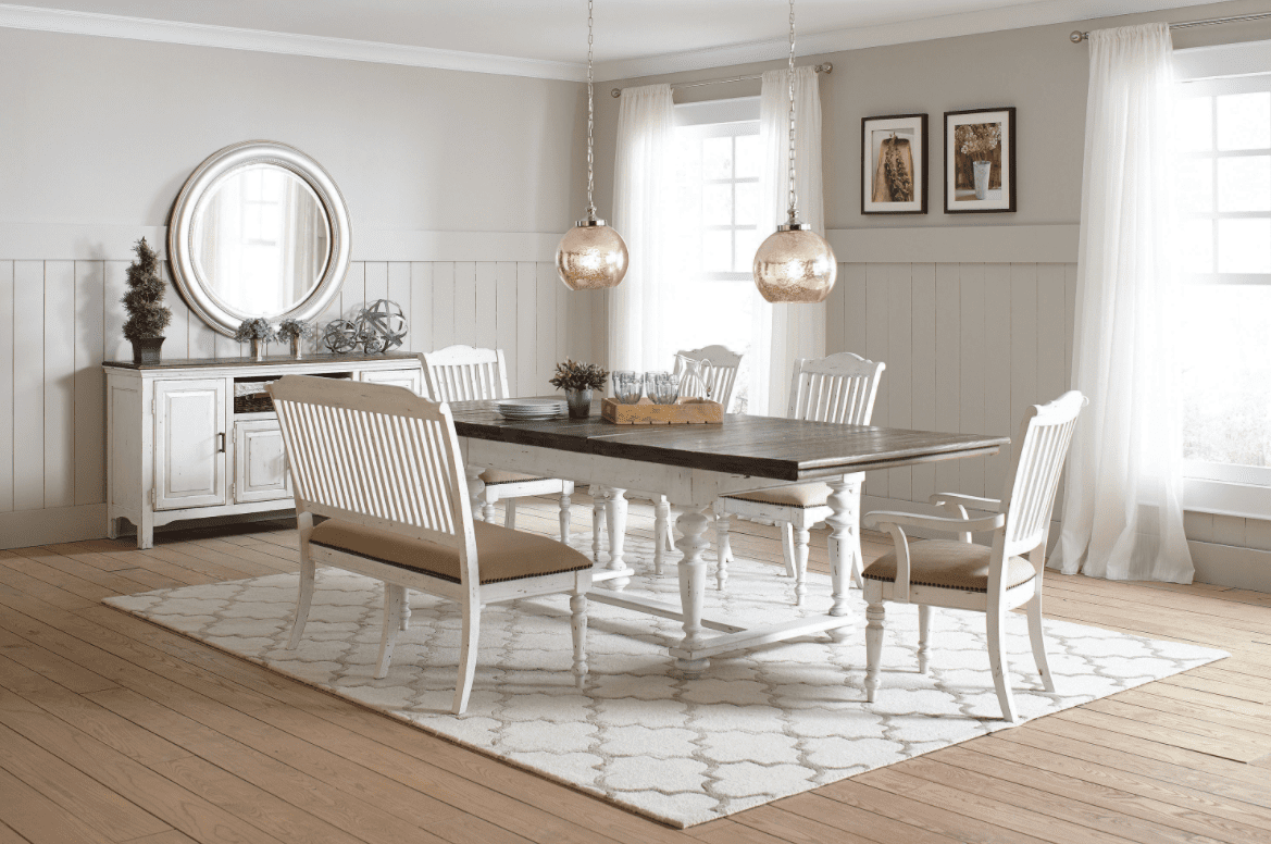 farmhouse table: Simpson 6-piece rectangular dining set vintage white and vintage latte