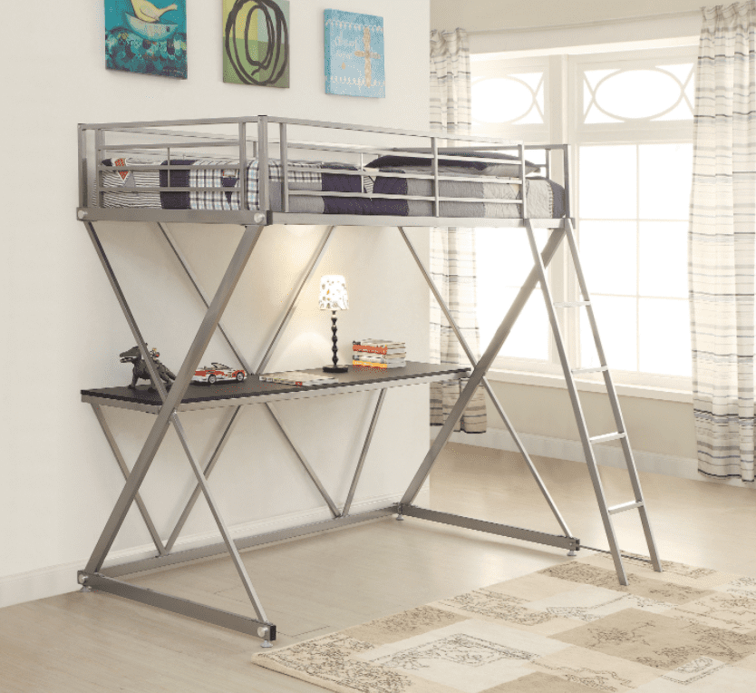 Hyde twin workstation loft bed silver