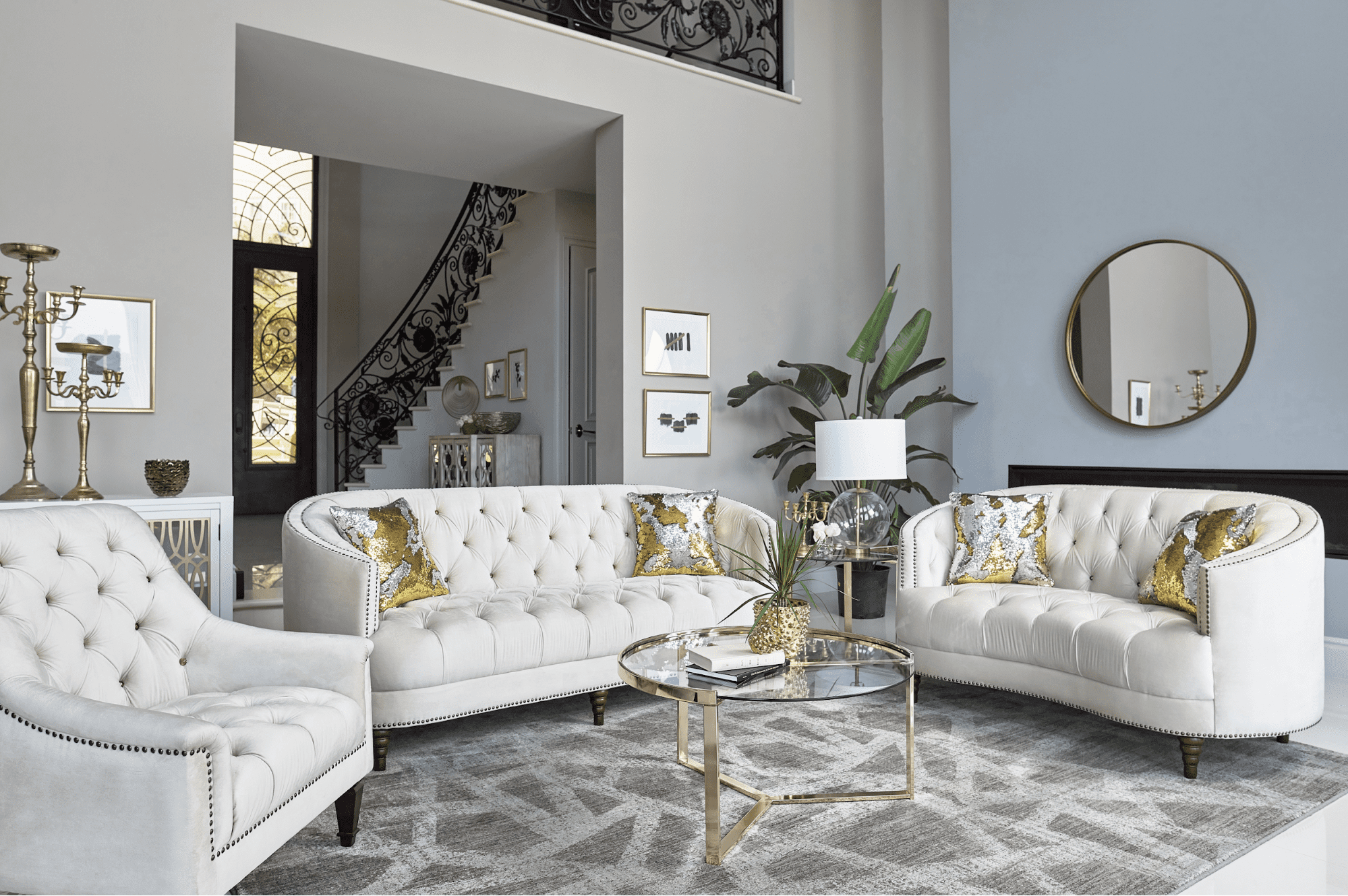 contemporary living room: Avonlea 2-Piece Upholstered Sloped Arm Living Room Set Off White