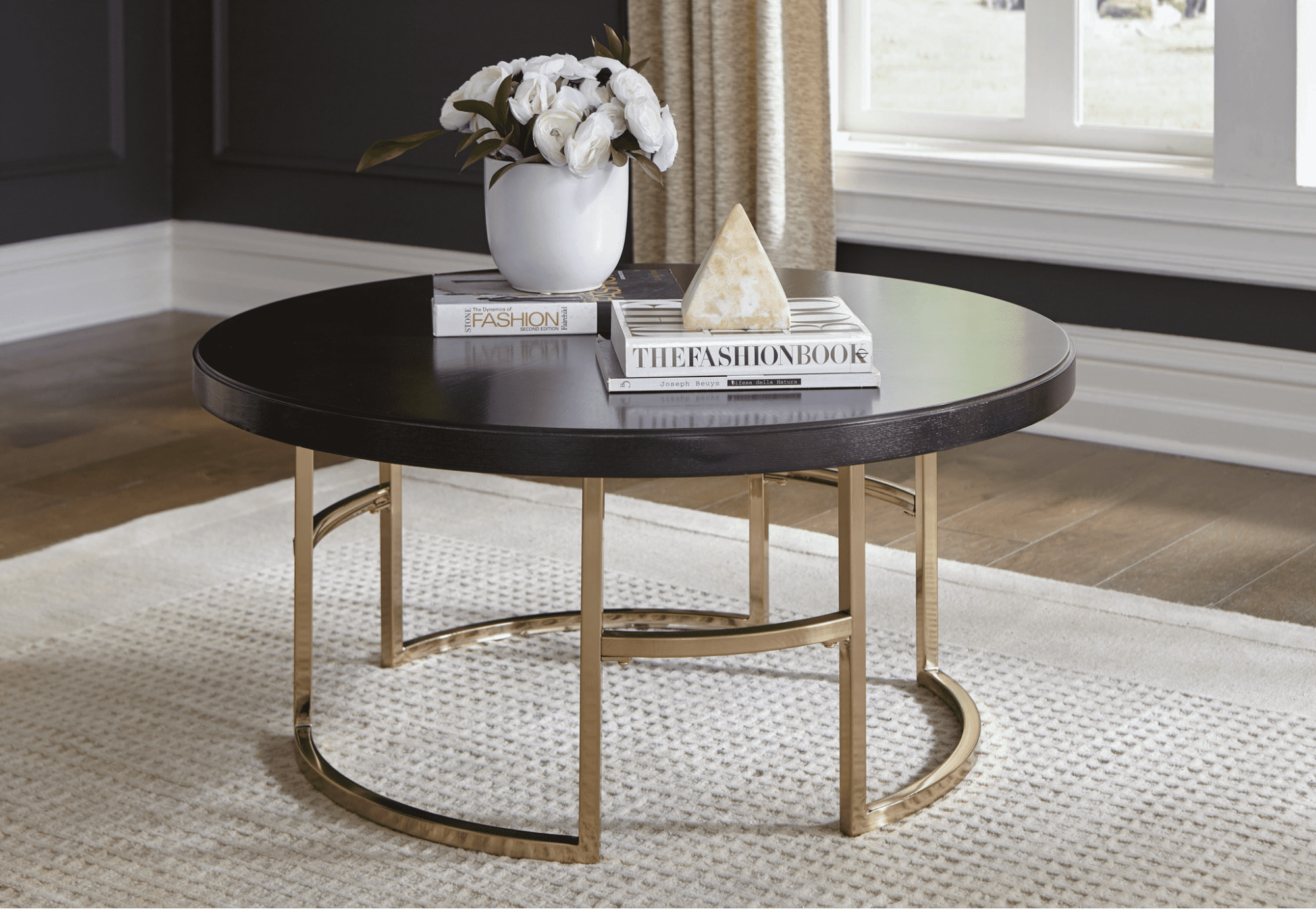 Corliss Round Coffee Table Americano And Rose Brass