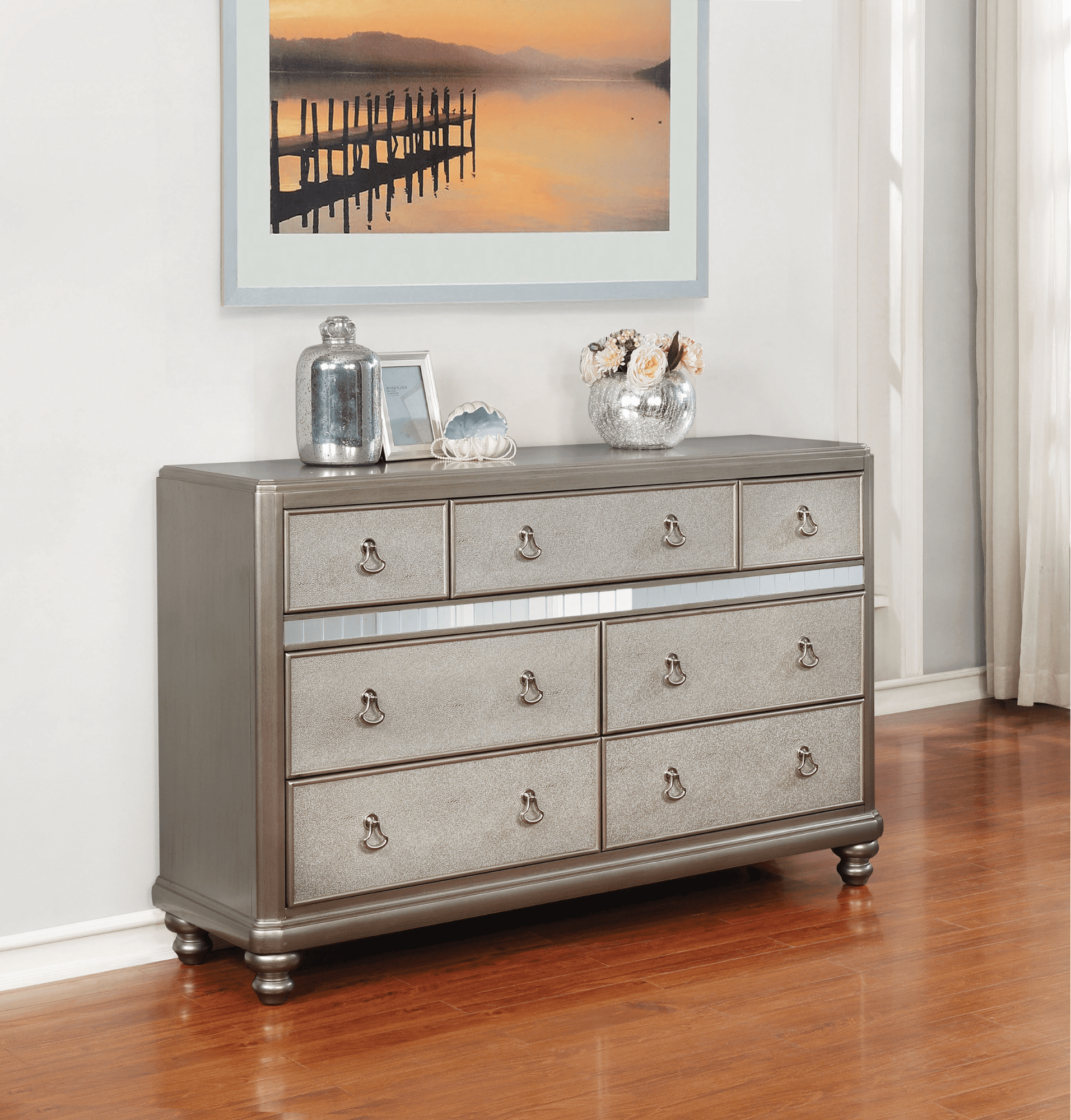 mirrored dresser: Bling Game 7-Drawer Dresser Metallic Platinum