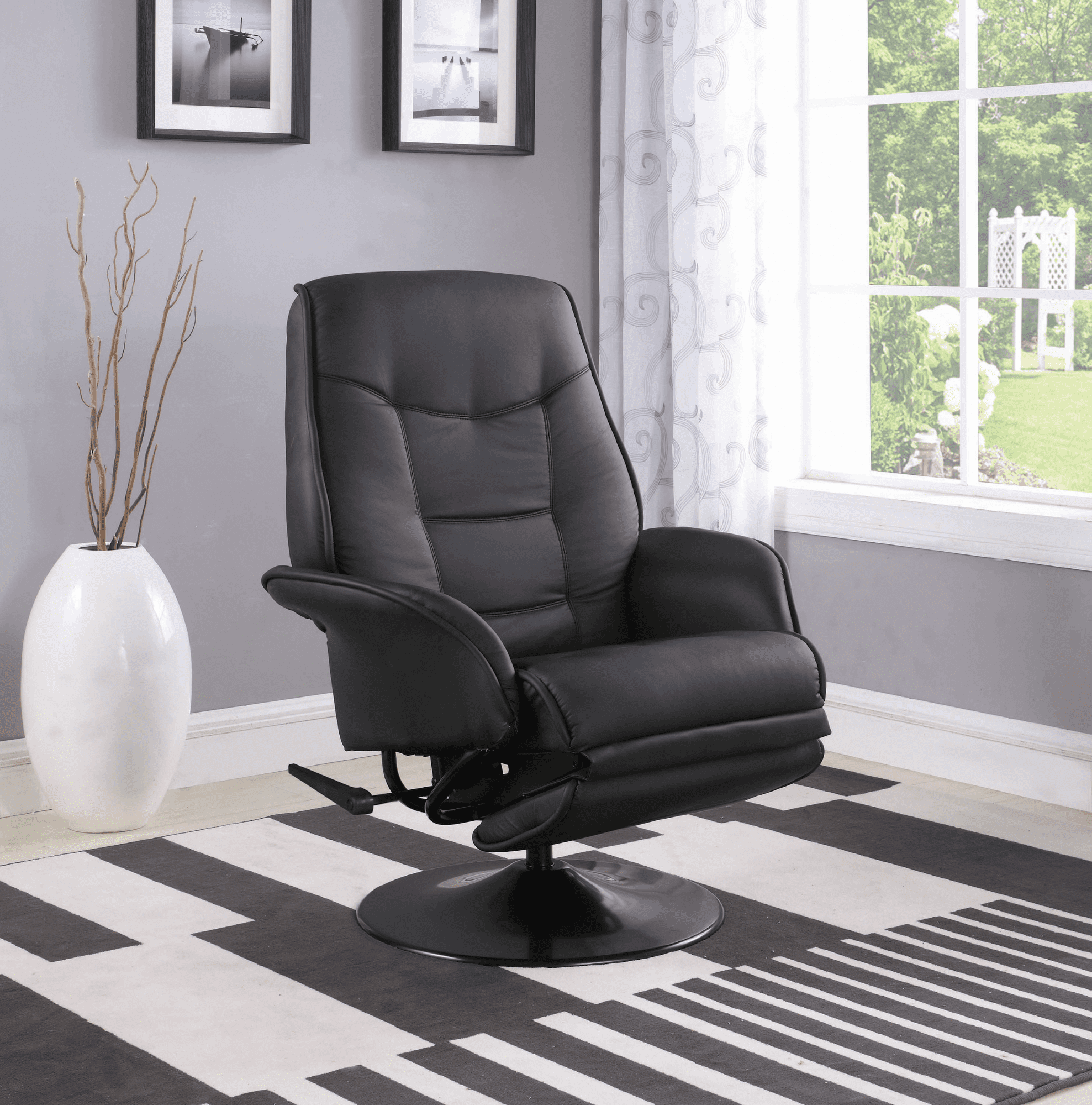 Swivel Recliner with Flared Arm in Black