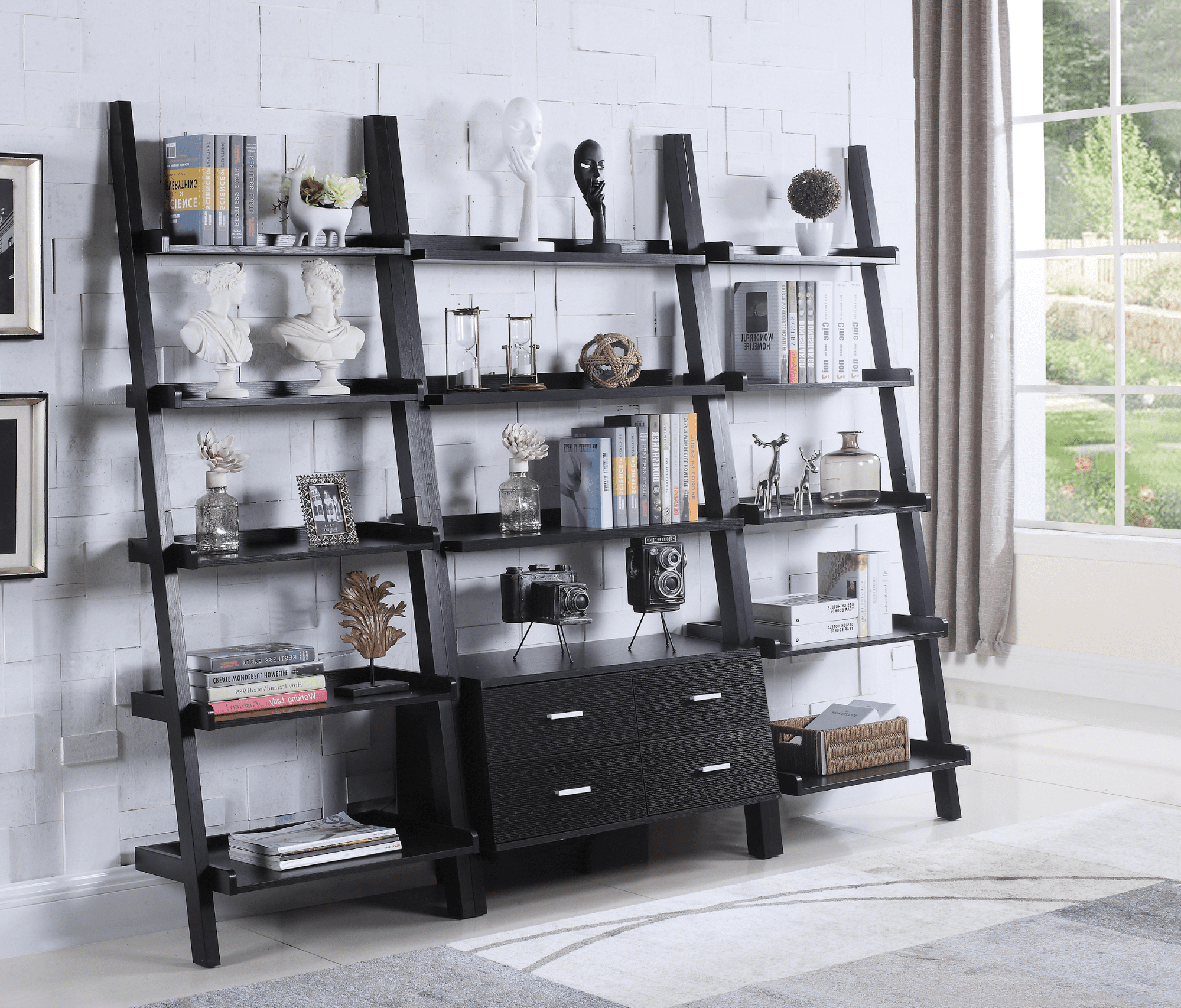 Living room layout ideas: Bower 4-drawer storage bookcase cappuccino