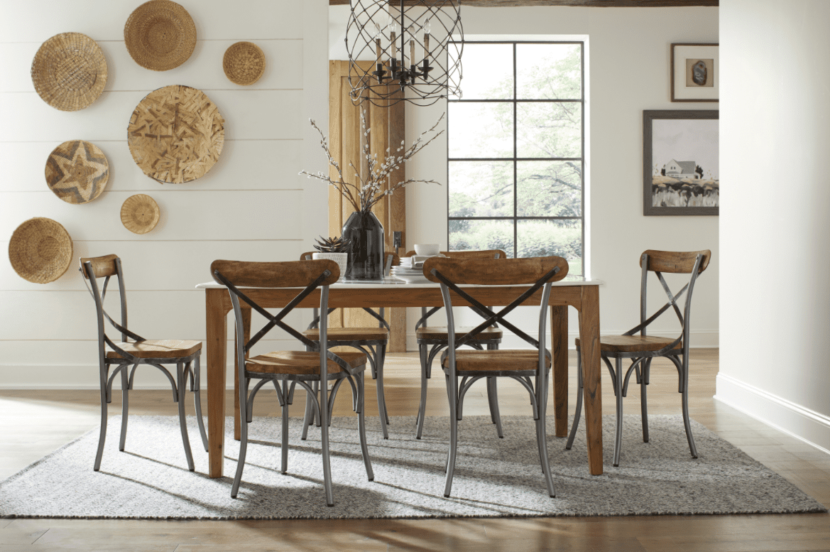 farmhouse table: Barrett marble top dining table white and natural