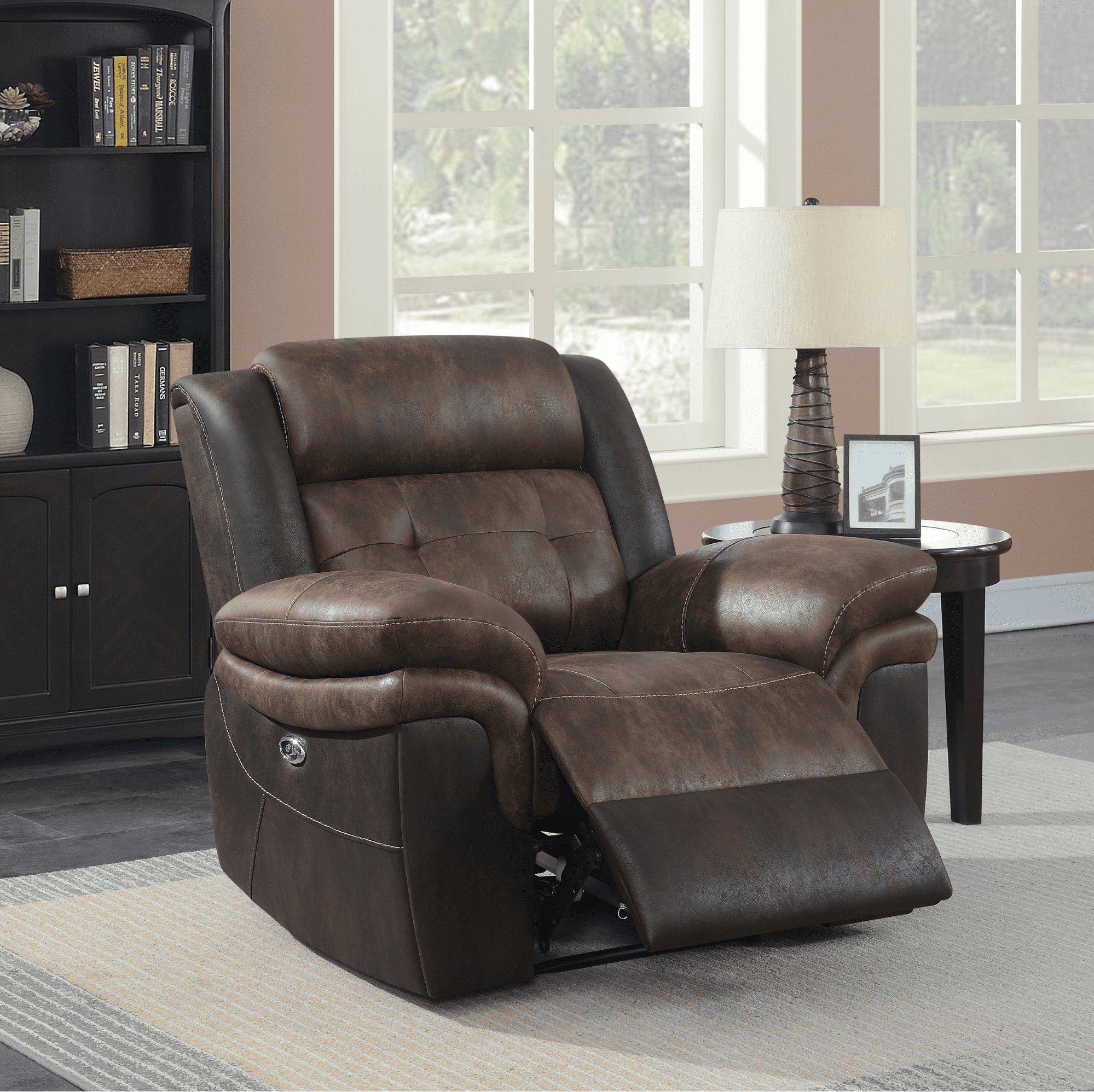 Saybrook Tufted Cushion Recliner in Chocolate and Dark Brown