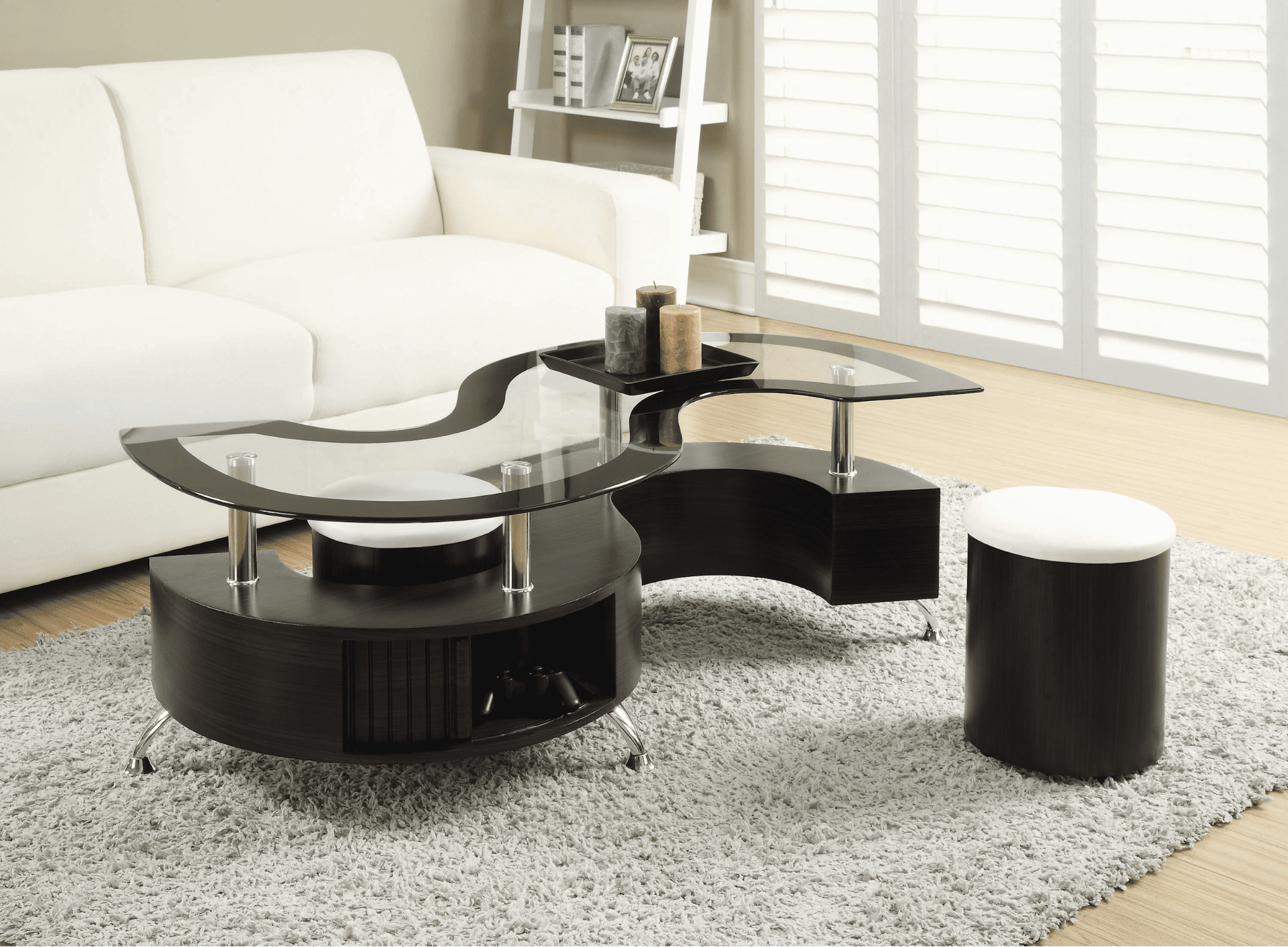 contemporary living room: 3-Piece Coffee Table And Stools Set Cappuccino