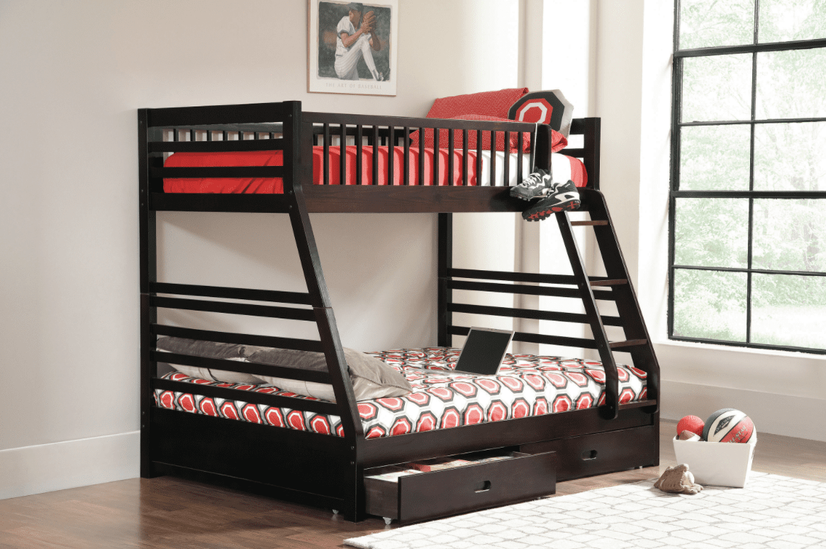 Twin bunk beds make designing a bedroom for your little ones more accessible. You’ll save space and money while introducing a fun and engaging bedding option.