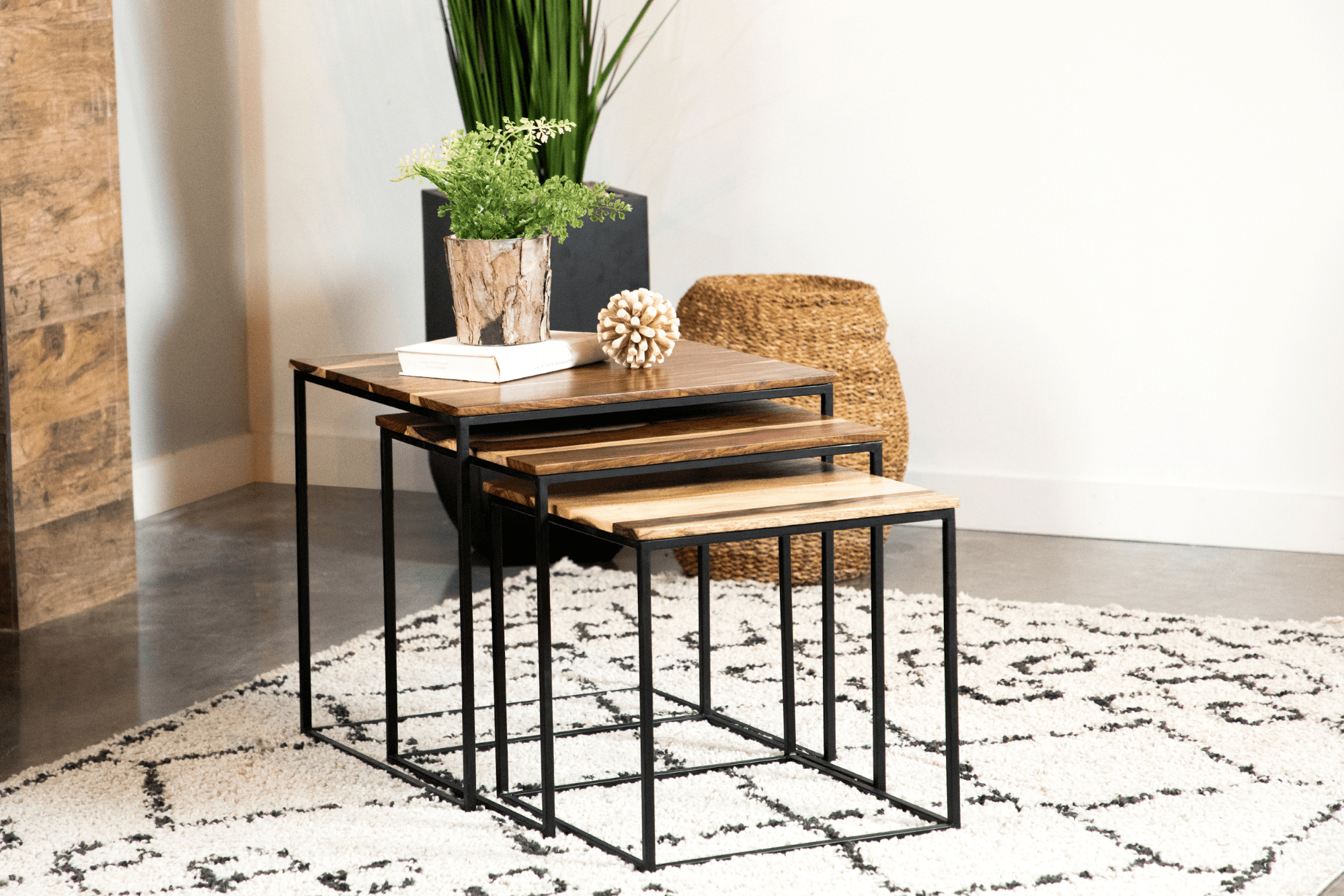 end table with storage: 3-Piece Square Nesting Tables Natural And Black