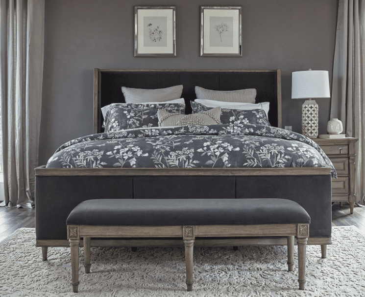 Alderwood queen upholstered panel bed charcoal grey