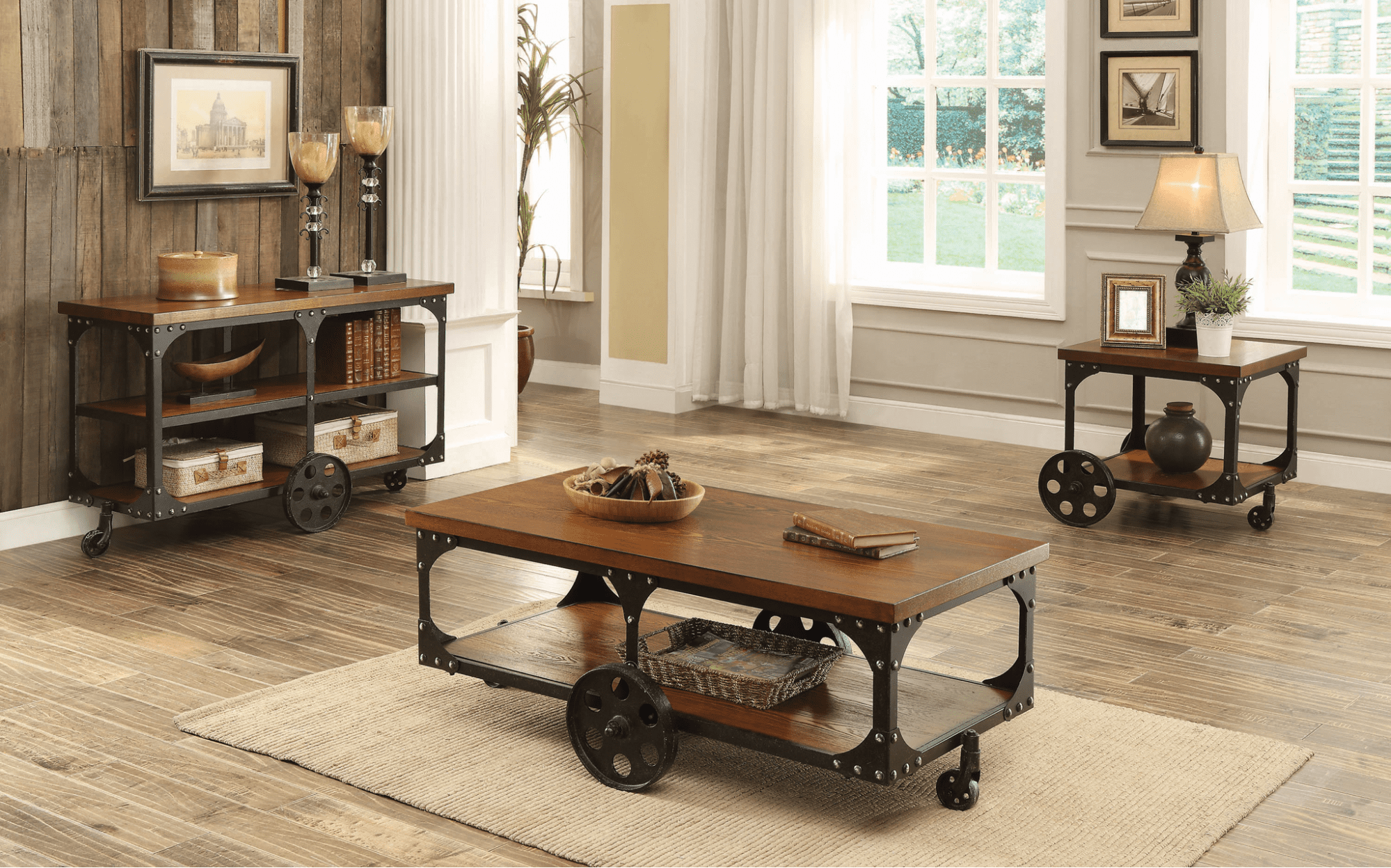 Roy coffee table with casters rustic brown