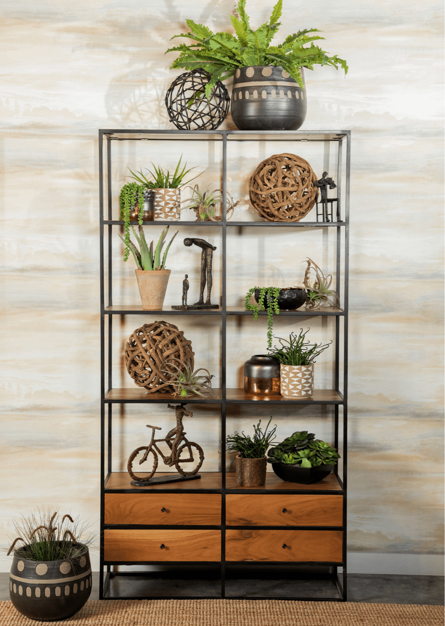 4-Drawer Etagere Natural Sheesham And Black