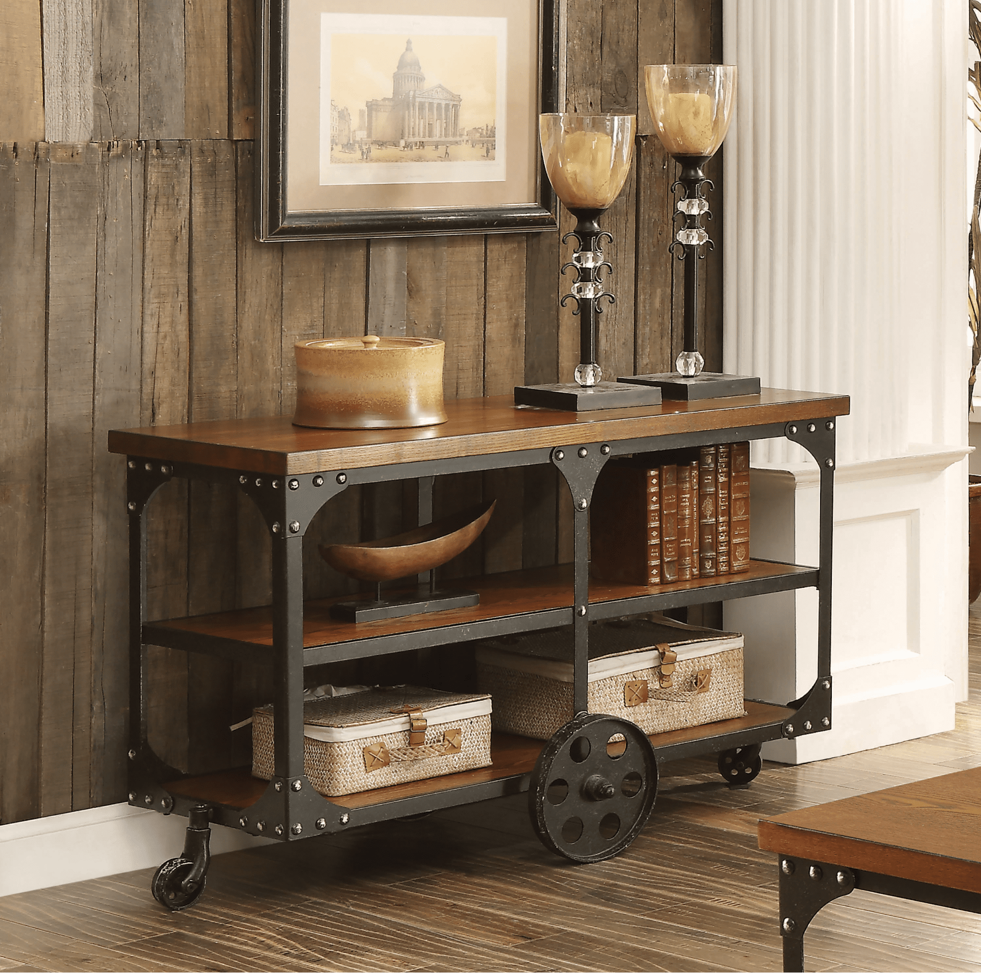 entryway storage: Roy sofa table with 2-shelf rustic brown