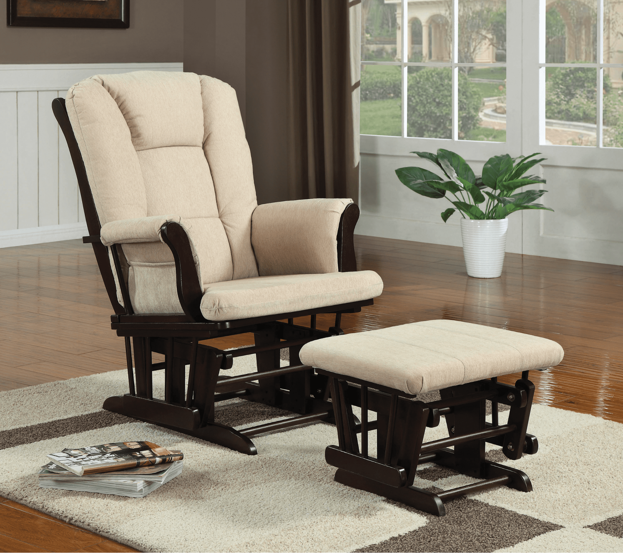 best recliners: Upholstered Glider with Ottoman in Beige and Espresso