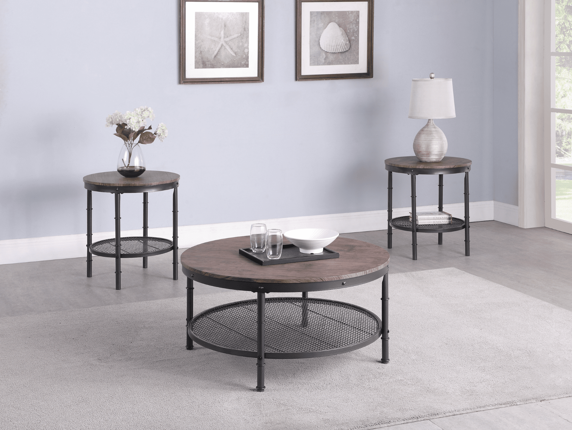 end table with storage: 3-Piece Round Occasional Set Weathered Brown And Black