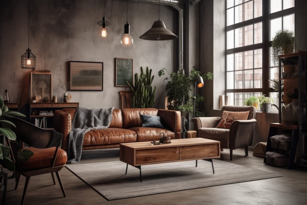 Industrial farmhouse decor-inspired living room