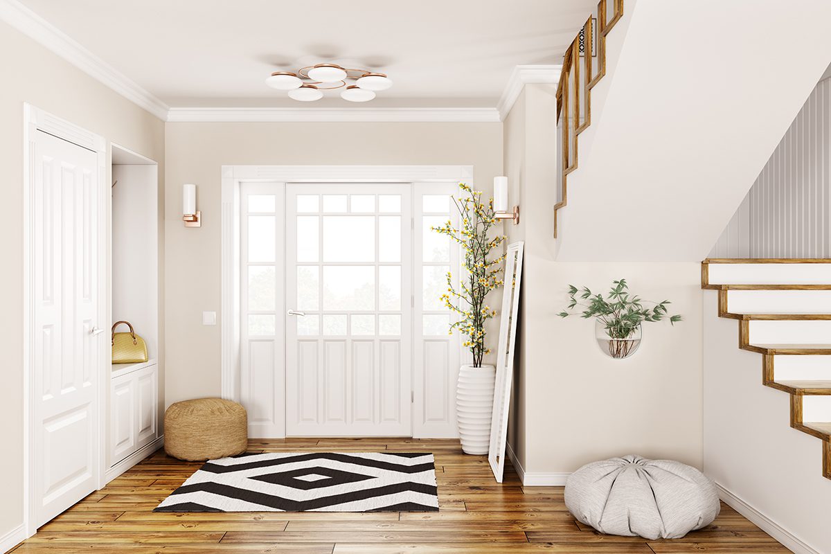 interior with a statement light fixture