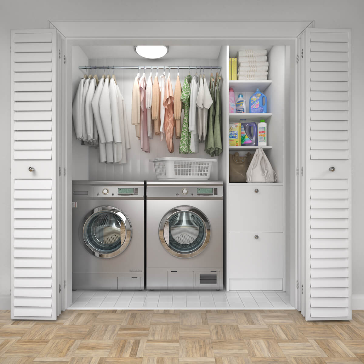 Laundry room ideas: laundry room with a closet rod