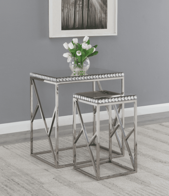 mirror top nesting tables in silver