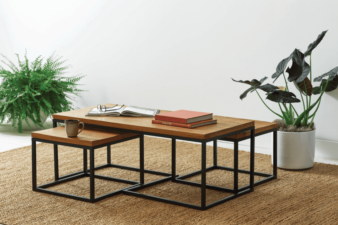 nesting tables: occasional table set in brown