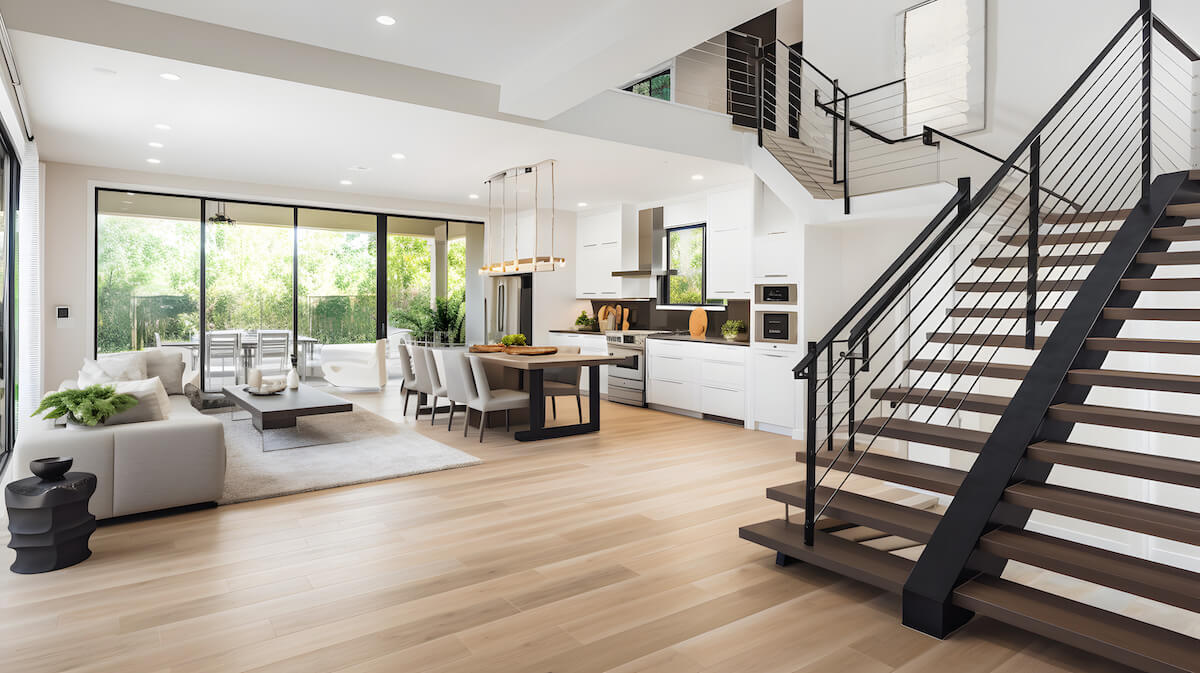 Open spaced kitchen and living room