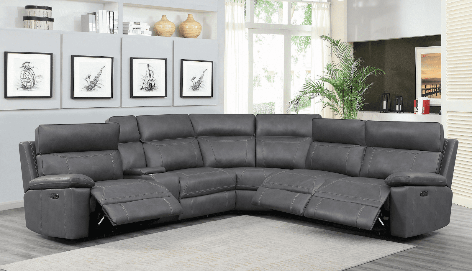 Modern sectional: Albany 6-piece power 2 sectional grey