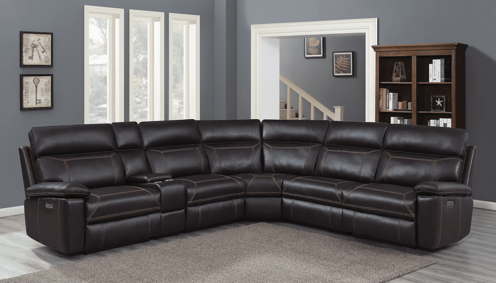 Modern sectional: Albany 6-piece power 2 sectional brown