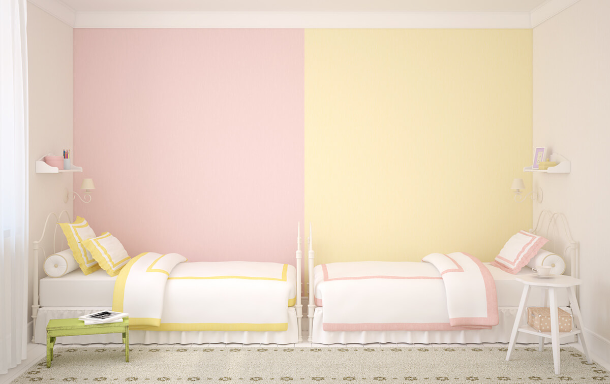 Pink and yellow themed beds