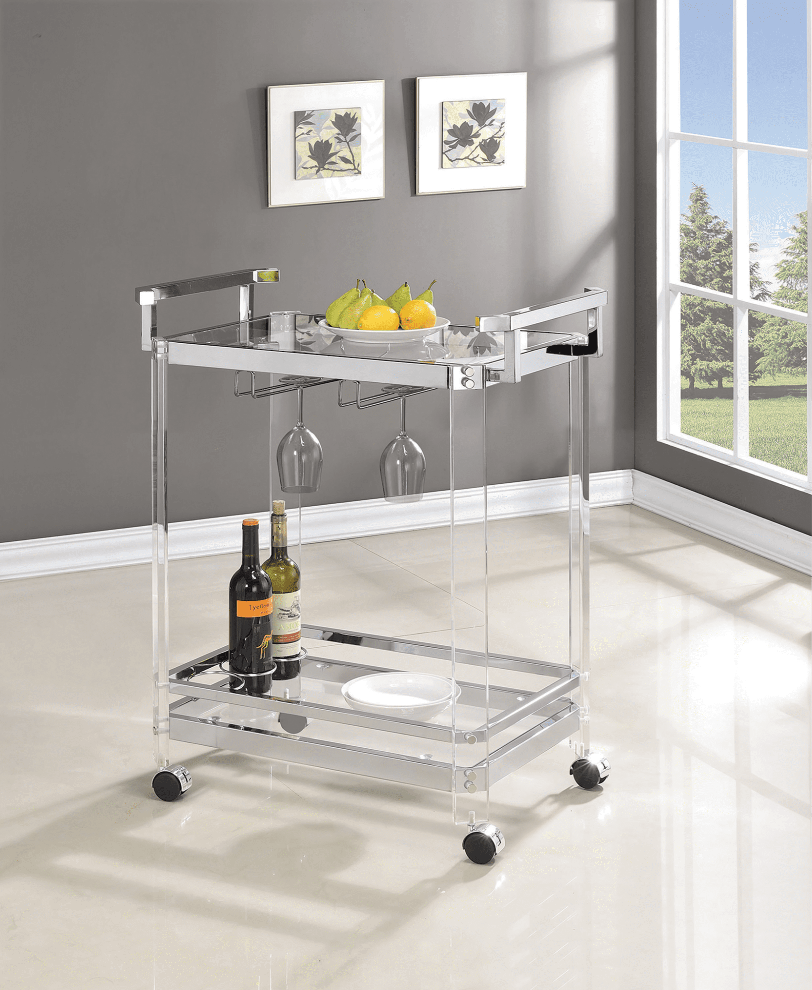 2-tier glass serving cart in clear