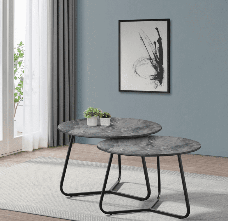 Round Coffee Table Set of 2 Nesting End Side Tables Living Room Home Office