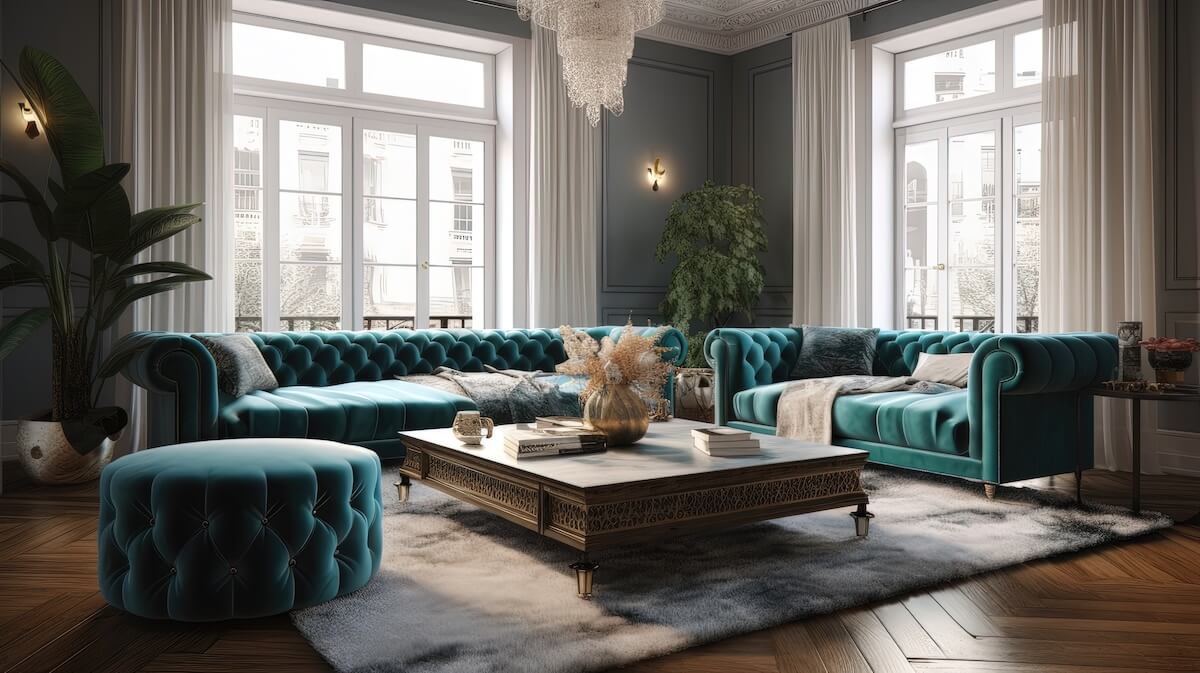 Blue sofa living room: teal colored couches